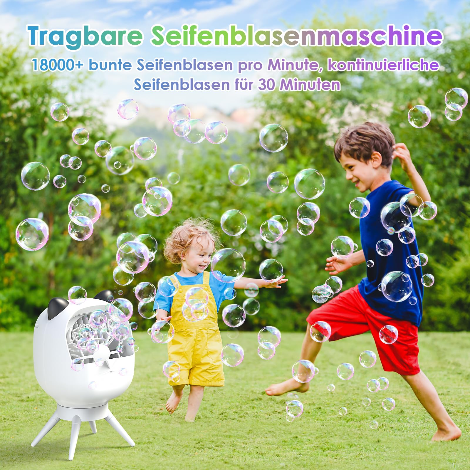 bedee Seifenblasenmaschine Automatische Blasenmacher für Kinder: Blasenmaschine 18000 Seifenblasen Pro Min mit 500ml Tank Tragbare Blasenspielzeug mit 90°/180° Drehung für Party Hochzeit Geburtstag