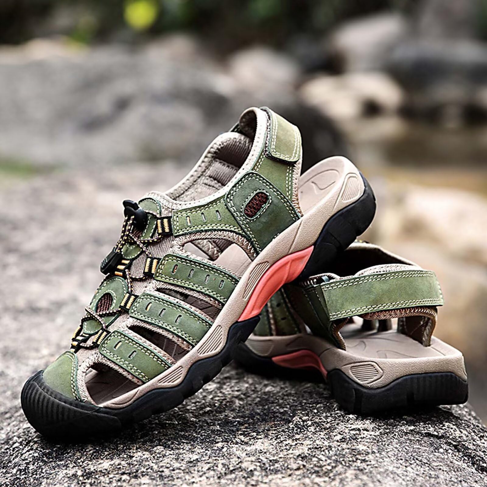 Rivccku Sandali Estivi Uomo Esterni PelleTraspirante Sandali Sportivi Scarpe da Trekking Passeggiata Fisherman Casual Sneakers Antiscivolo