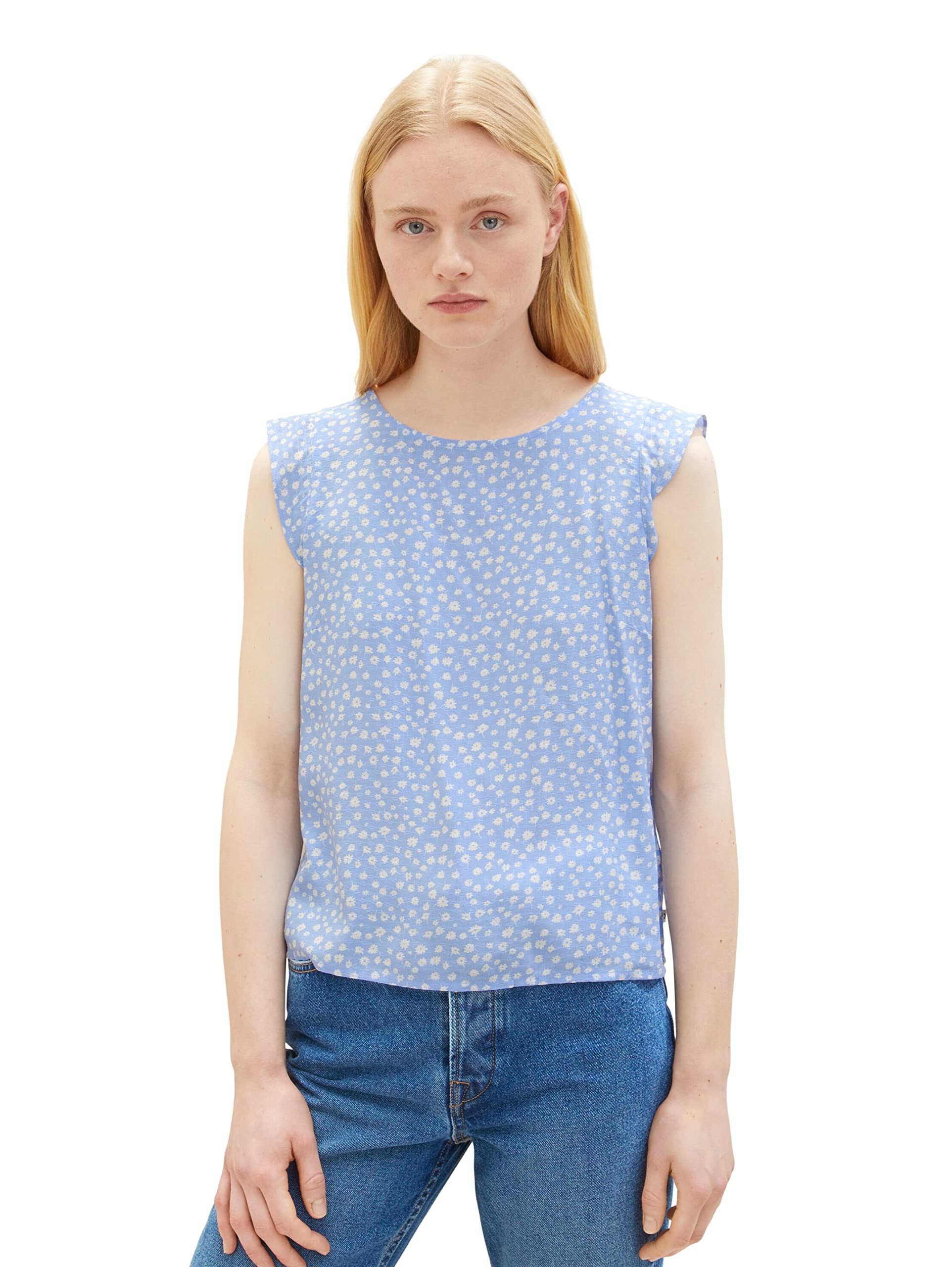 Tom Tailor Denim Ladies Blouse 1035708, 32107 - Light Blue Flower Print, Medium