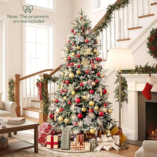 Miniatura 2 de HAPPYGRILL Árbol de Navidad artificial preiluminado de 7 pies, árbol de Navidad con bisagras con 350 luces LED blancas cálidas, 8 modos, 1072 puntas