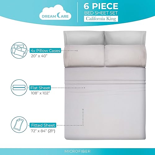 Miniatura 4 de DREAMCARE - Juego de sábanas de tamaño California King, 6 piezas, refrescantes, hasta 21 pulgadas de profundidad, colección 2500 Supreme, 100%