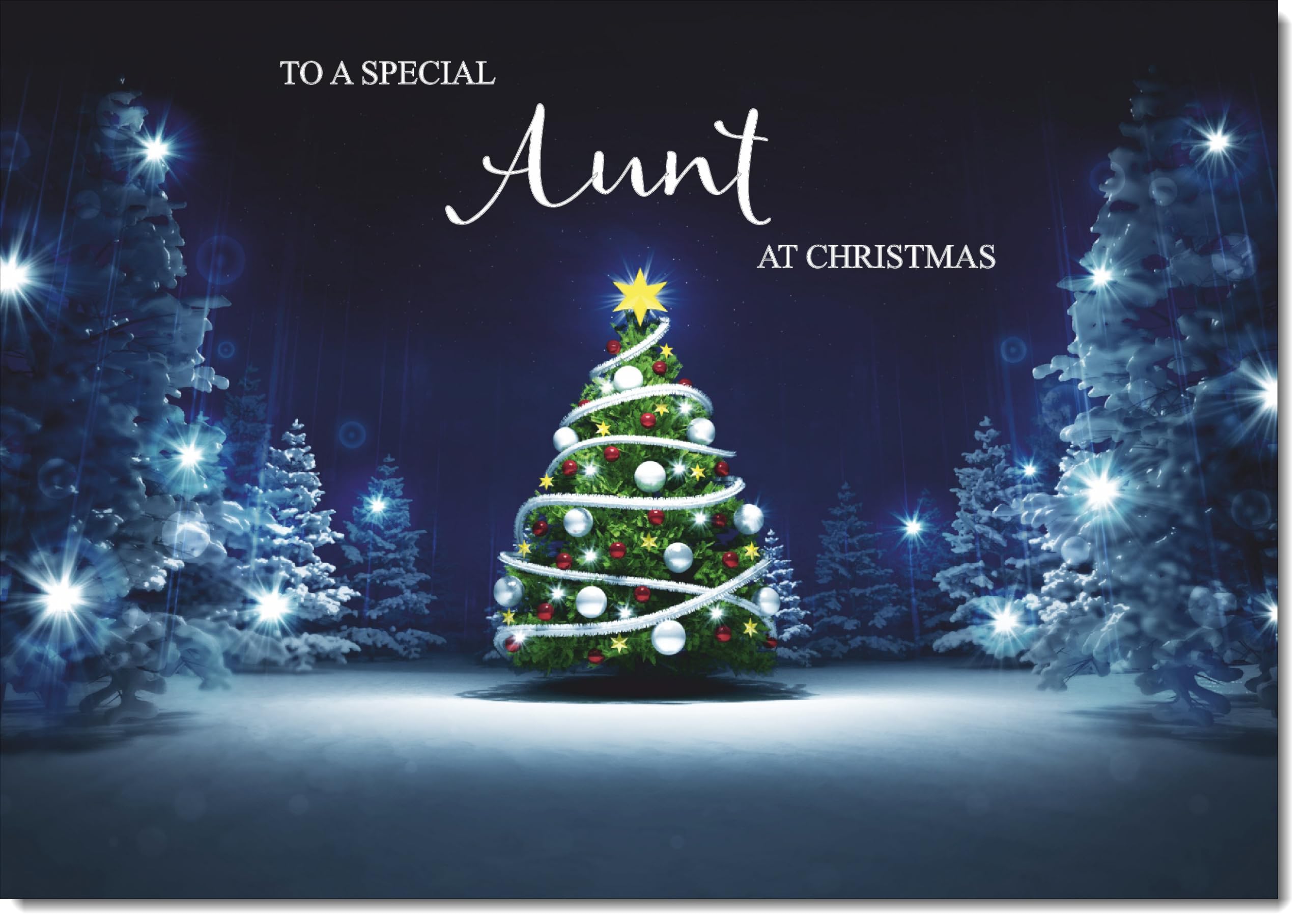 doodlecards Aunt Christmas Card Tree in Dark Sky Large A4 Size Christmas Card for Aunt with Plain Envelope — image 1