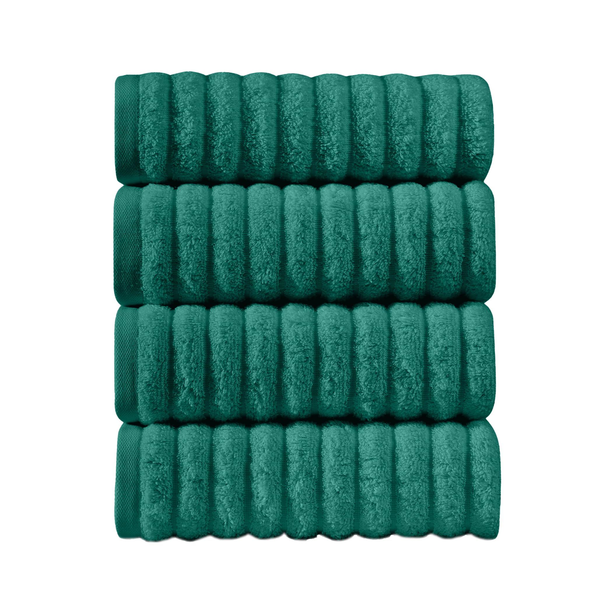 Elegant Comfort Luxury 100% Turkish Cotton Corduroy Ribbed 4 Pack Hand Towel Set 16 x 28 Inch - Absorbent, Super Soft, Quick Dry, Premium Towels for Bathroom, Gym, Spa and Hotel Use, Turquoise