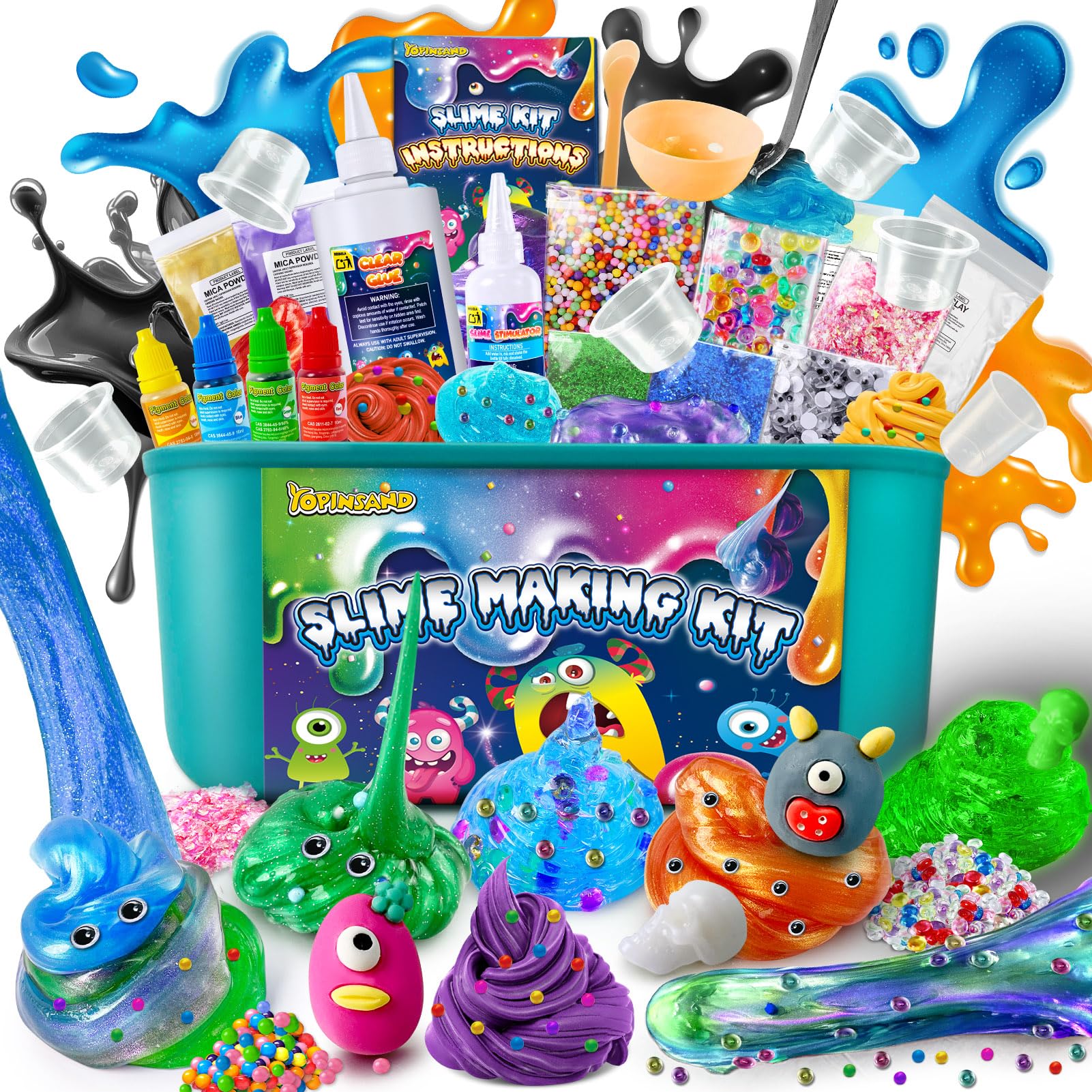 Monster Slime Kit for Girls, Galaxy Slime Making Kit for Girls Boys 6-12, Glimmer Crunchy, DIY Slime Kit with Add-ins, Foam Balls, Charms, Glitters,Party Favors Gift Toys for Kids