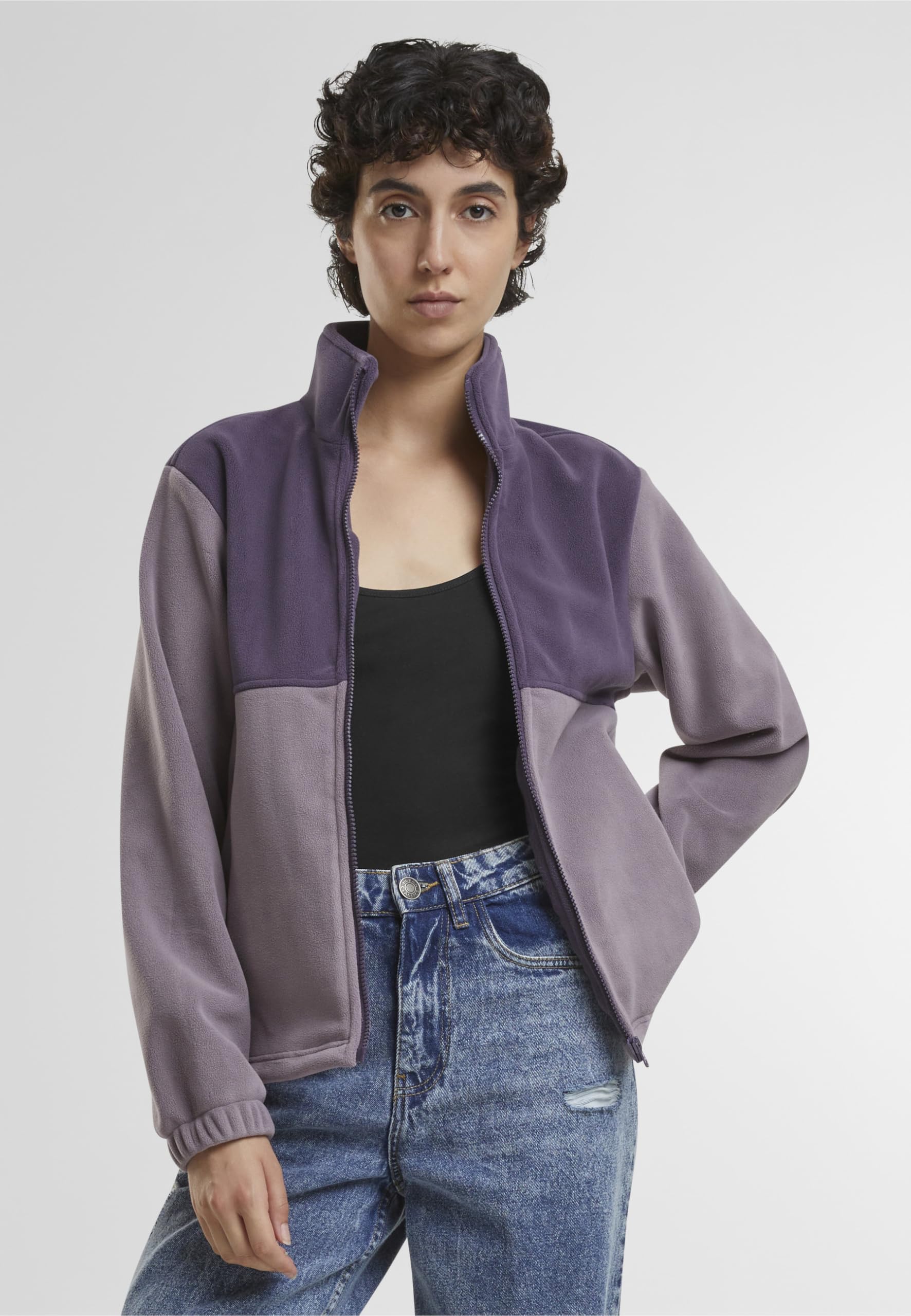 Urban Classics Damska kurtka przejściowa, podwójna kurtka polarowa, dwutonowa kurtka polarowa z wysokim kołnierzem, krój Regular Fit, purplenight/fadedpurple, XS