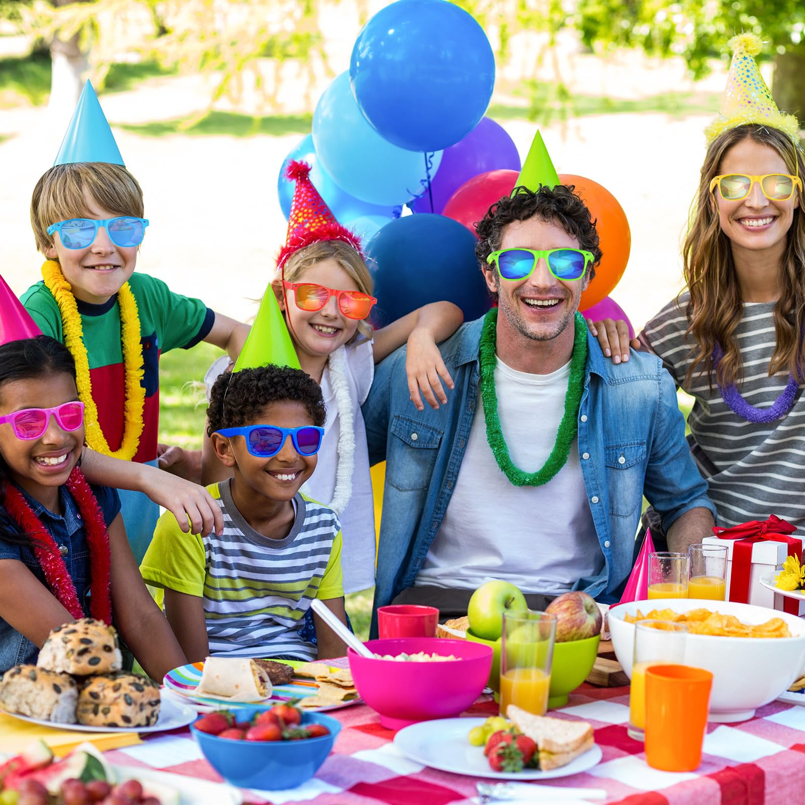 Lot de 12 lunettes de soleil fluo avec verres colorés en vrac pour anniversaire, plage, piscine, fête, 12 couleurs vives
