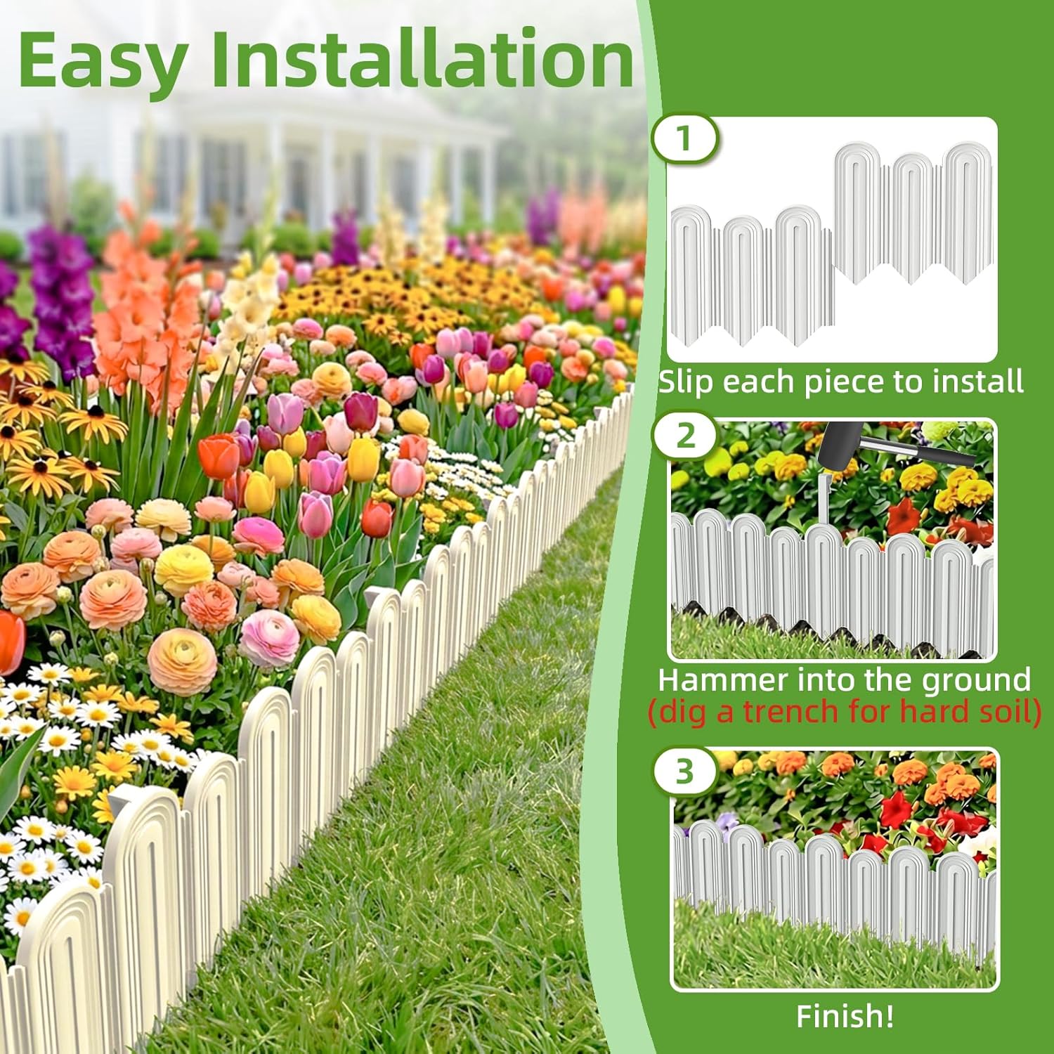 Vashly 30ft Landscape Edging No-Dig, 5.9 Inch Tall Garden Border, Flexible with 30 Stakes, 30 Pack for Flower Beds Lawn Yard Pathway(30, White)