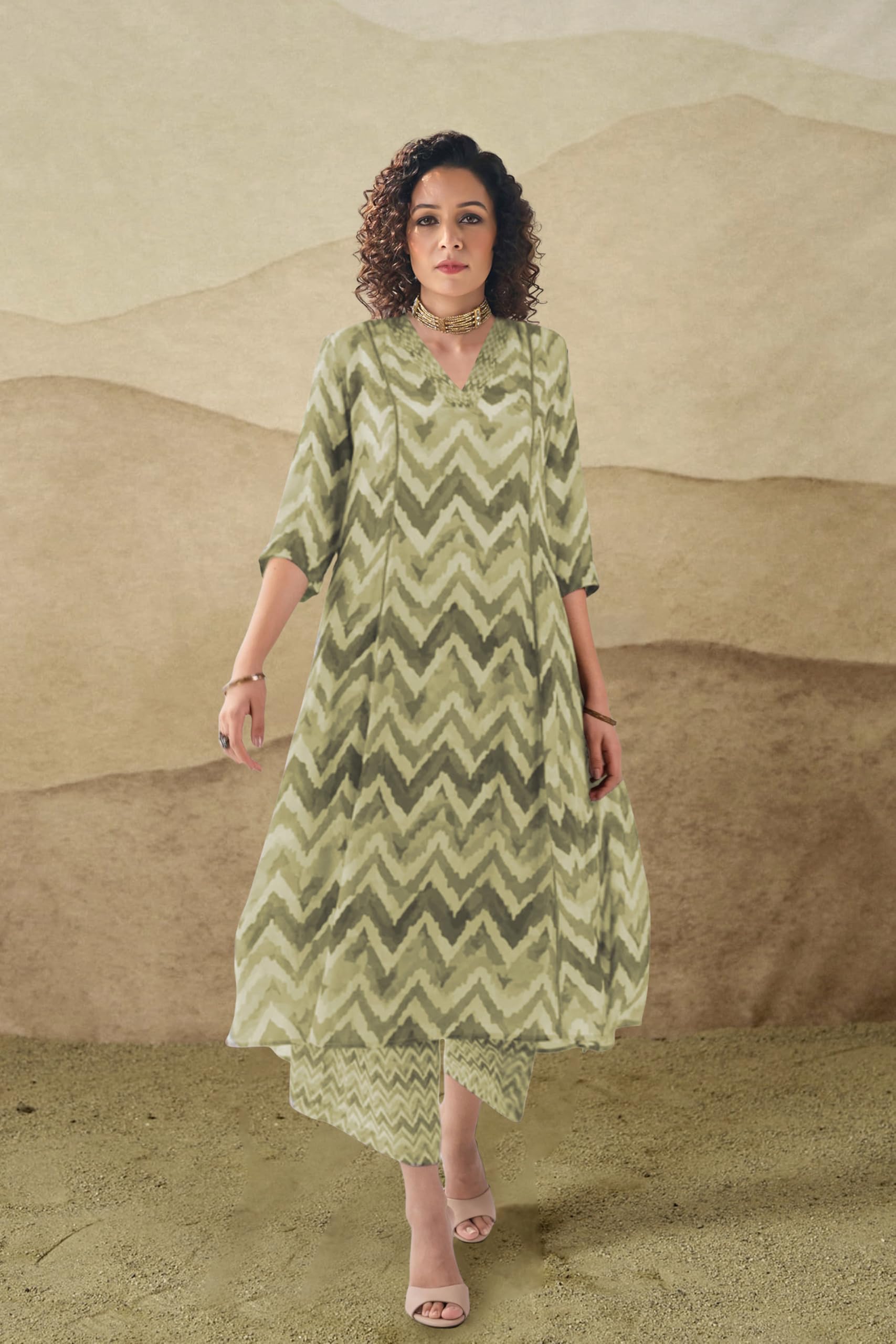 Toochki Dress For Women | Two Piece Dress For Women Long | Dress | Maxi Dress For Women | Dresses | Zig Zag Printed Dress | Cotton Dress For Women | Flared Dress | Dress With Palazzo For Womens