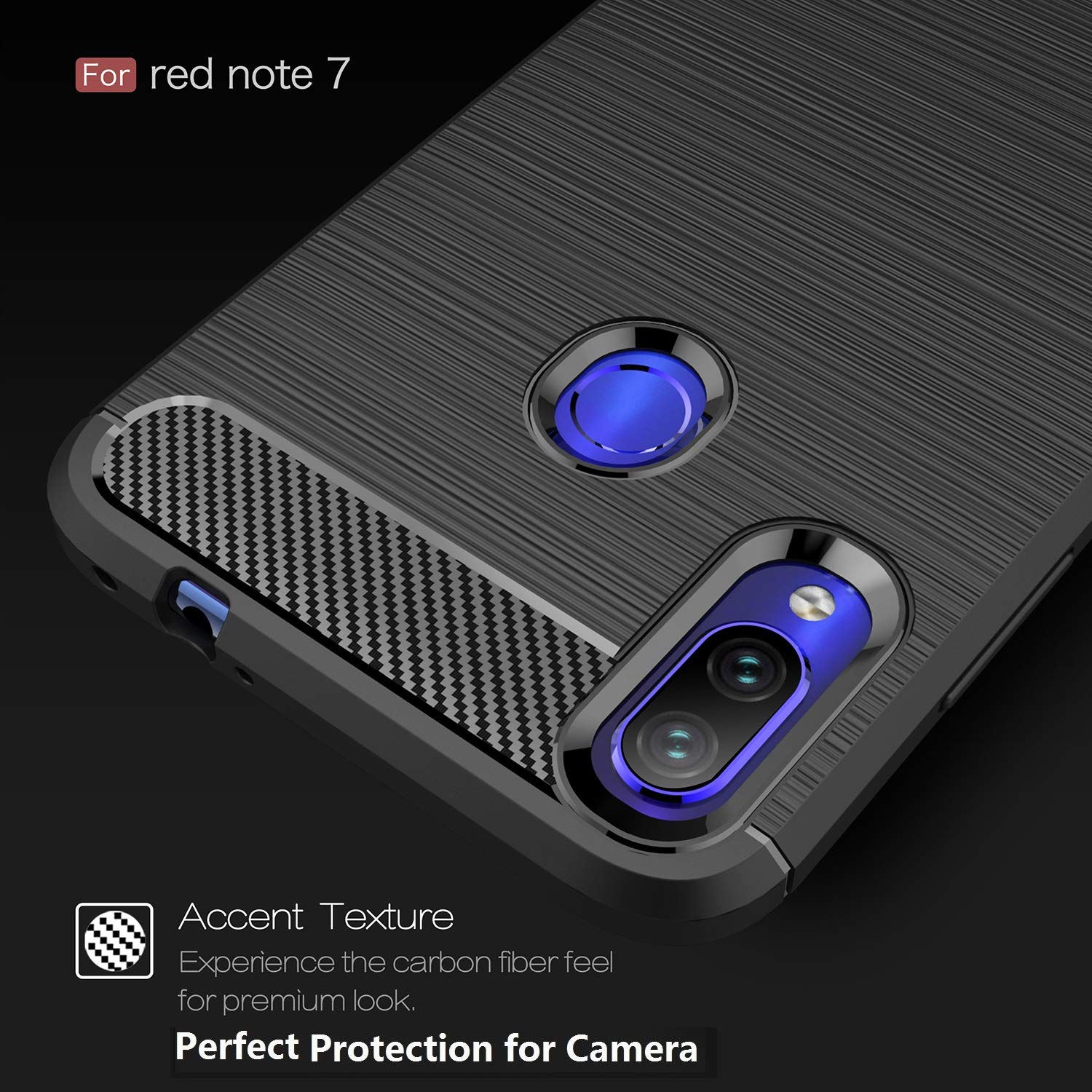 Coque Pour Xiaomi Redmi Note 7, Fibre De Carbone, Bleue, Antichoc - Avec Protection D'écran Incluse