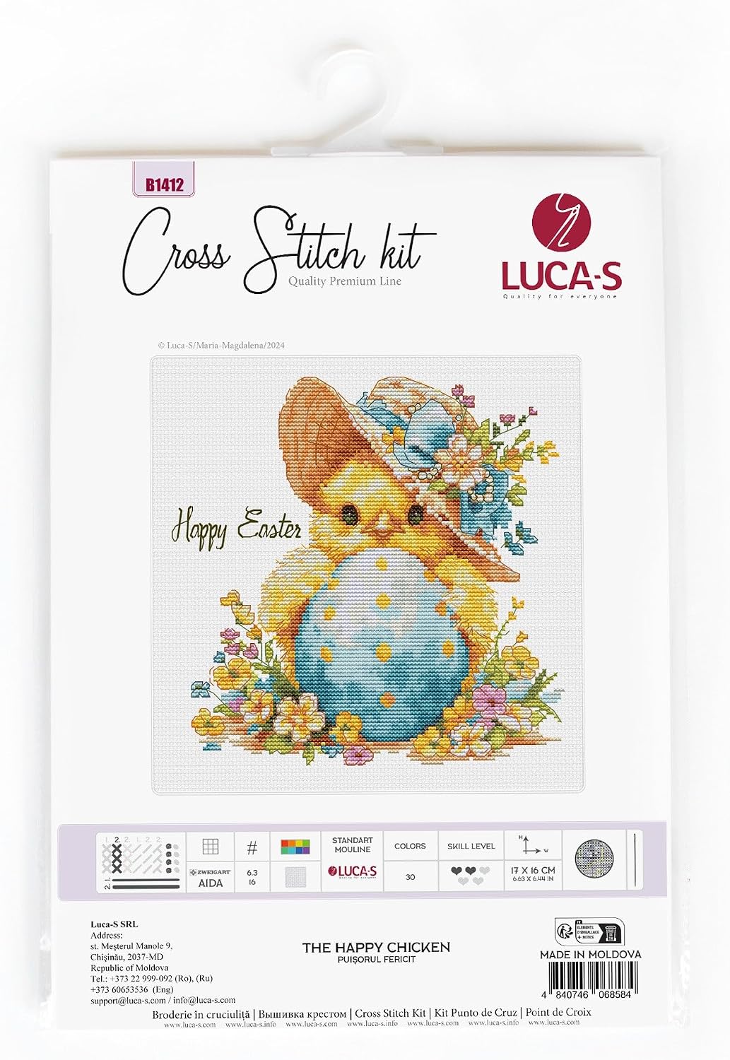 Luca-S Cross Stitch Kit The Happy Chicken, B1412, Counted Cross Stitch Kit for Adults, Needlecraft and Embroidery Kit