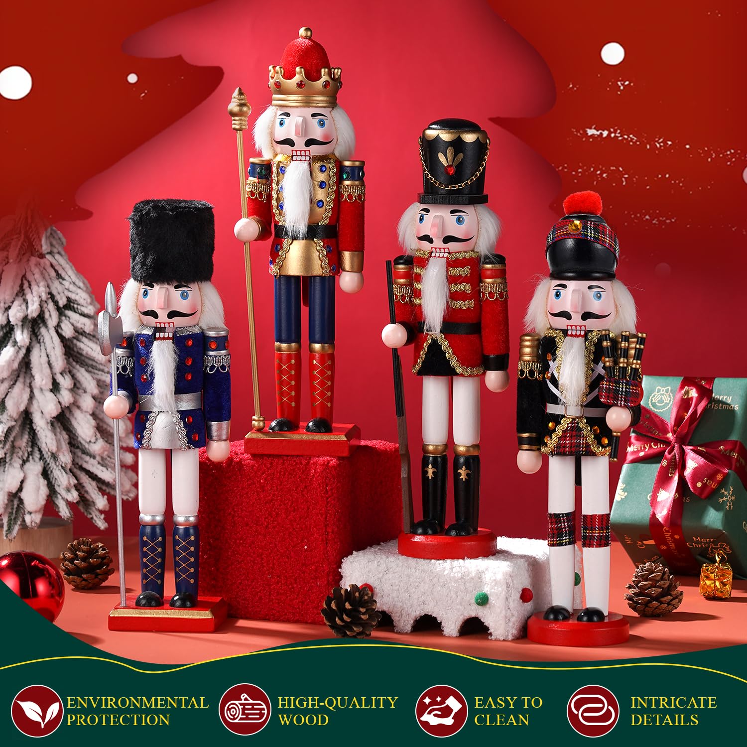 COMBIUBIU 4PCS Wooden Christmas Decorations Nutcracker Soldier - Image 2