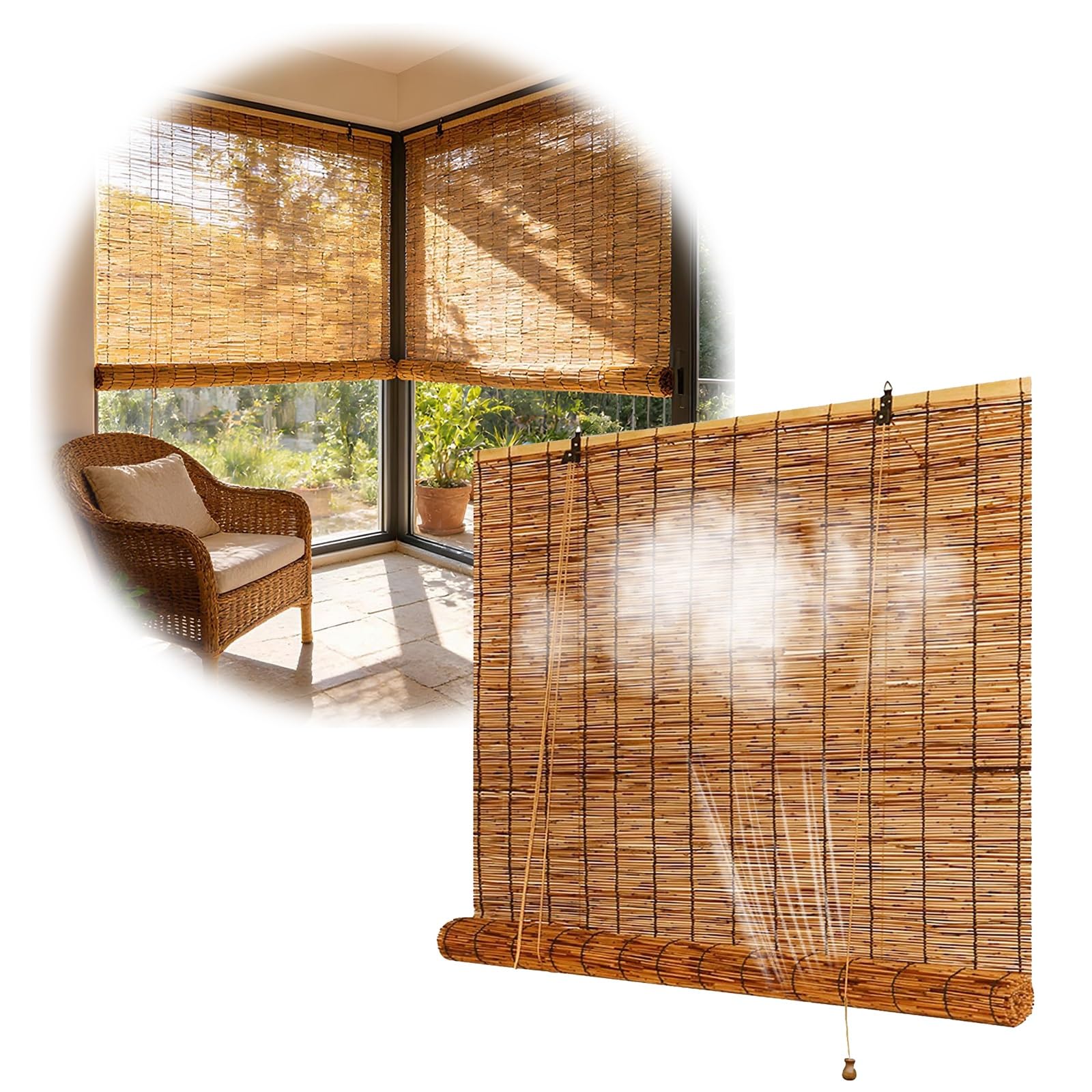 CMJYMX 70% Blackout Roller Shades Bamboo Blinds Outdoor Indoor, Privacy Screen Roman Curtains, Light Filtering Roller For Porch Pergola Partition Decoration(60x130CM/24x51IN(WxH))
