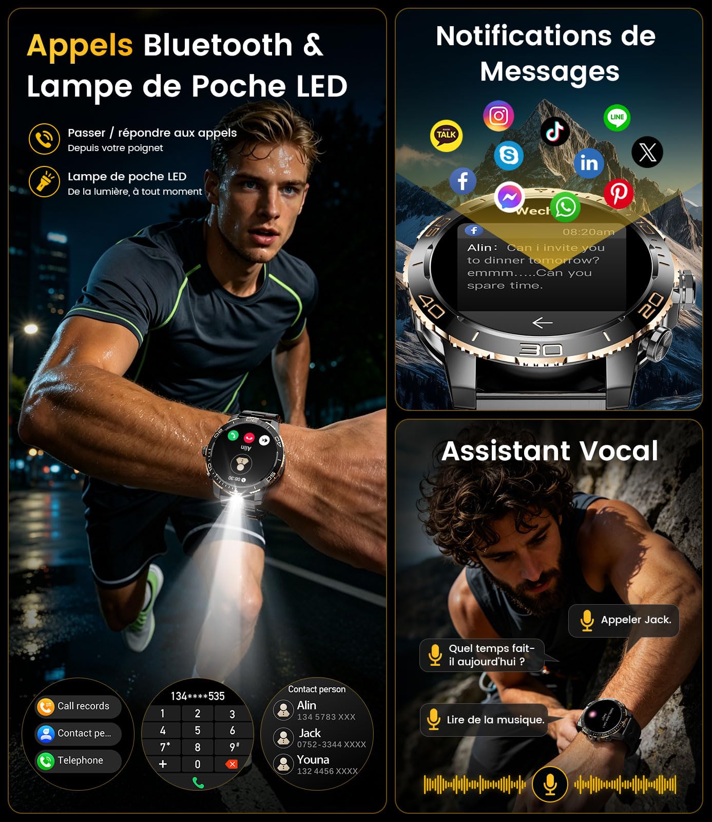 DREMAC Montre Connectée Homme 800 mAh Batterie, 1.43'' Amoled Montre Intelligent avec Fréquence Cardiaque/Suivi de Sommeil, IP68 Smartwatch avec 200 Modes Sportifs pour iOS/Android, 2 Bracelets
