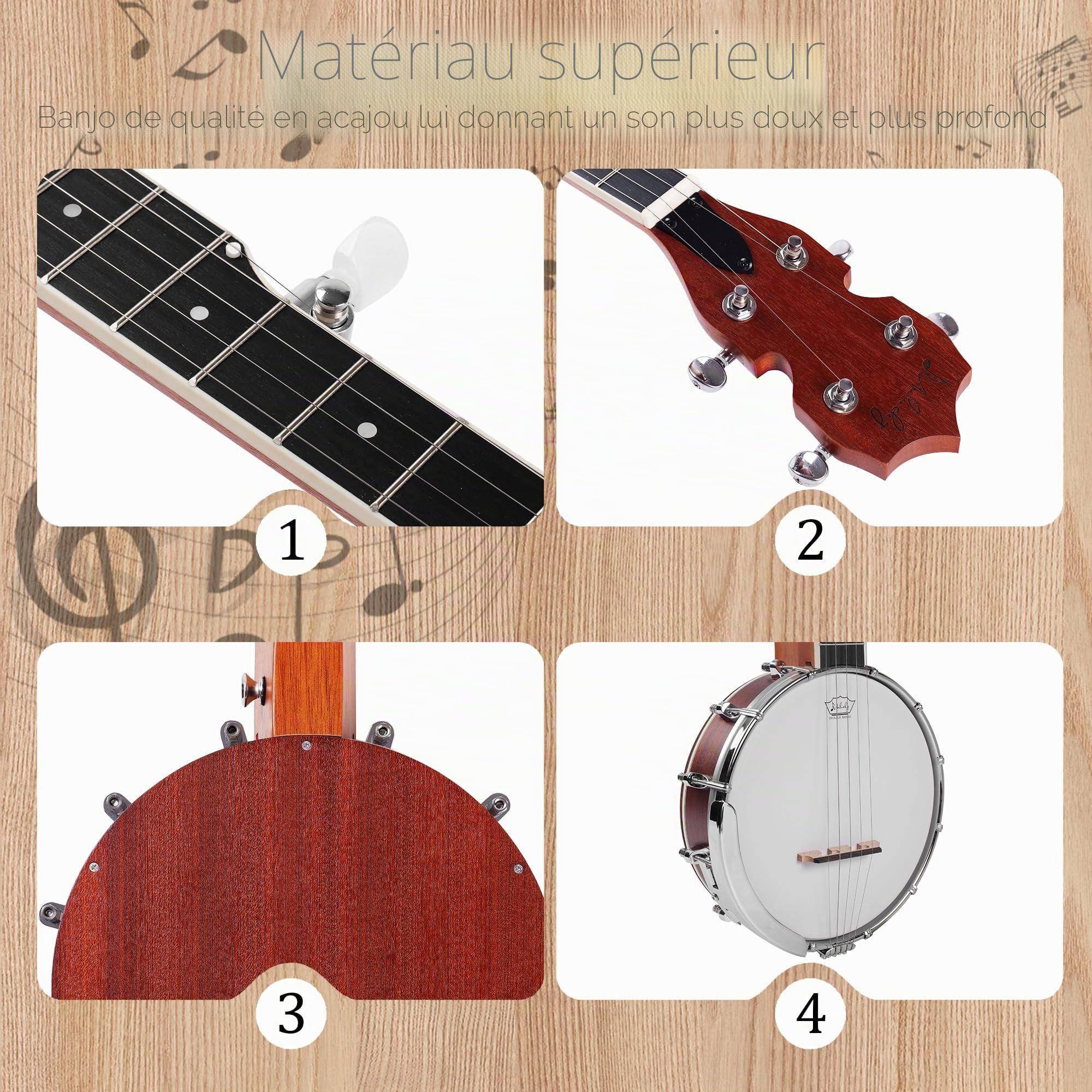 Banjo à 5 cordes Mini - Mulucky 66 cm pour Débutants avec Sac de Transport, Médiadors, Cordes, Sangle - B806