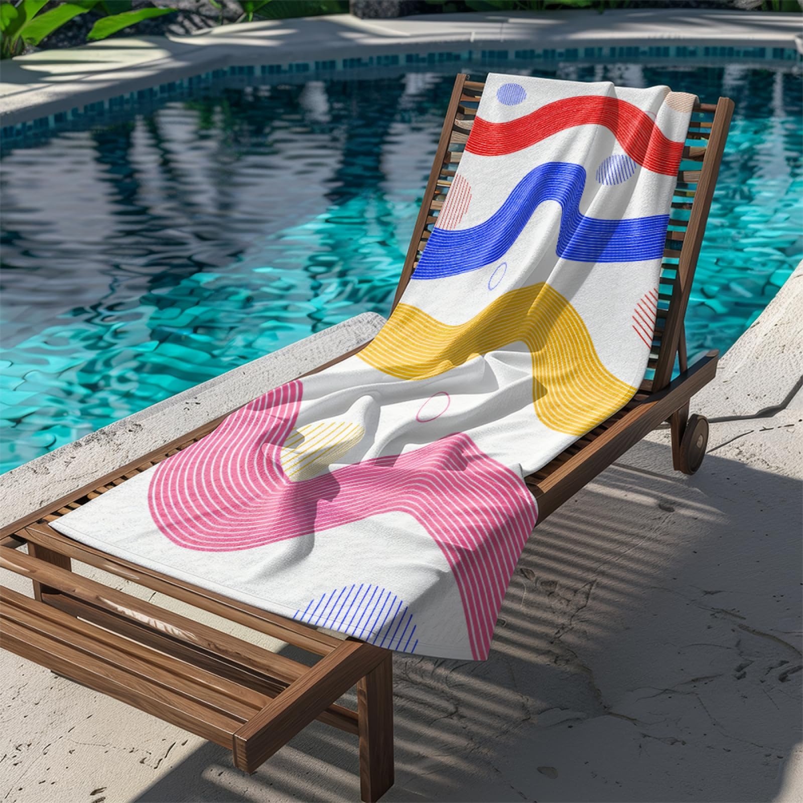 Fouta PlageLignes Bleues Rouges Jaunes Modèle Surdimensionné avec Diverses Tailles, Respirante et Portable, Parfaite pour Voyages Sorties Piscine et Usage Extérieur Quotidien 90x160 cm