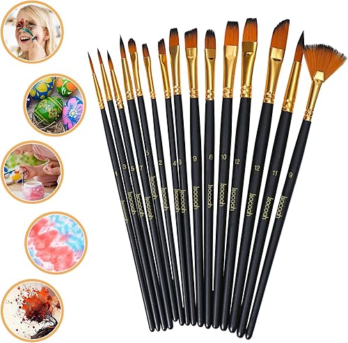 Miniatura 7 de Juego de pinceles de pintura acrílica, 15 piezas, pinceles de cerdas de nailon para pintura acrílica, pinceles de aceite y acuarela para cuerpo,