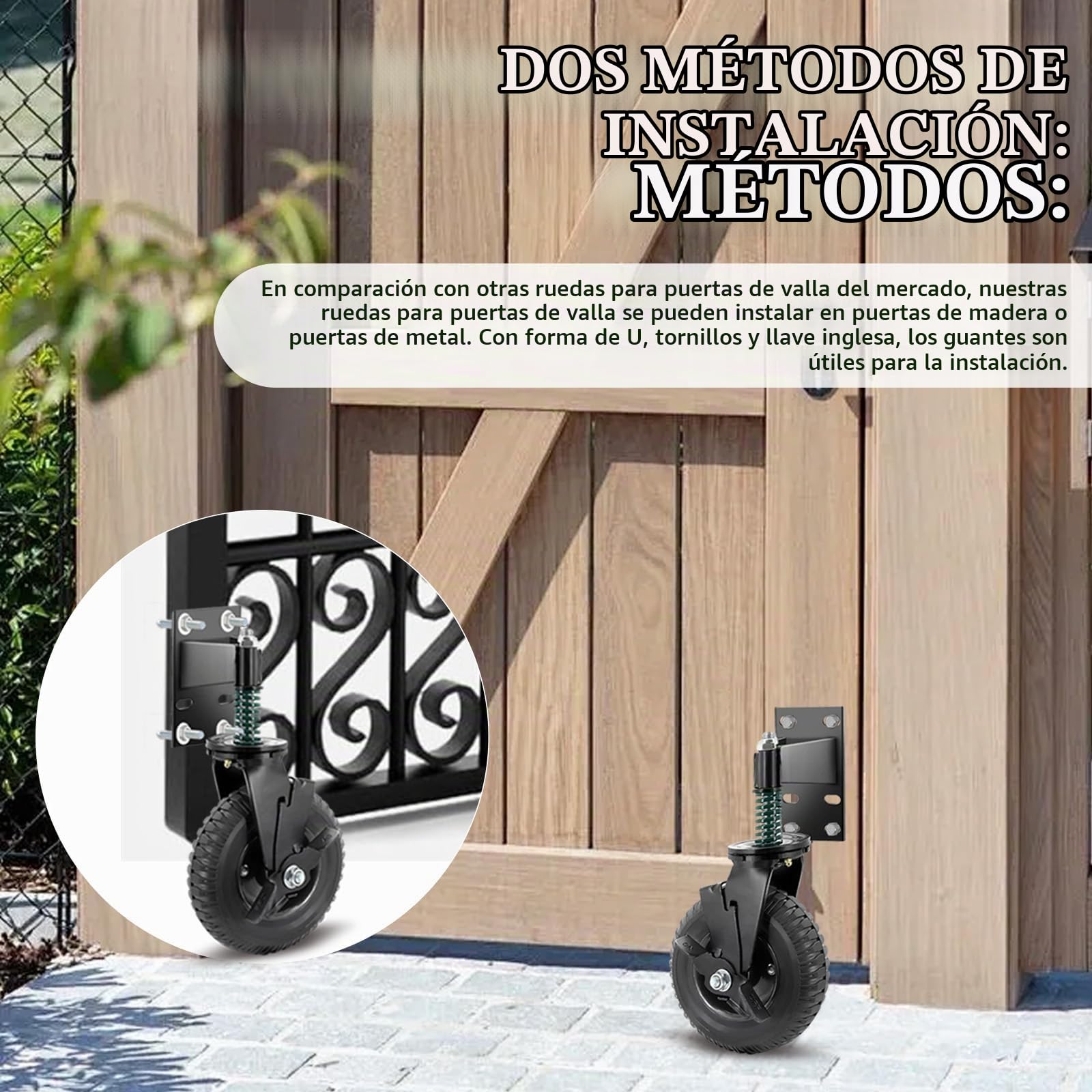 Ruedas para Puertas de Cercas, 200mm Rodillos de Puerta con Frenos Giratorio 360° Ruedas para Muebles Pesados Ruedas de Apoyo para Puerta Puerta de Jardín Puerta Batiente Puerta de Metal Vallas