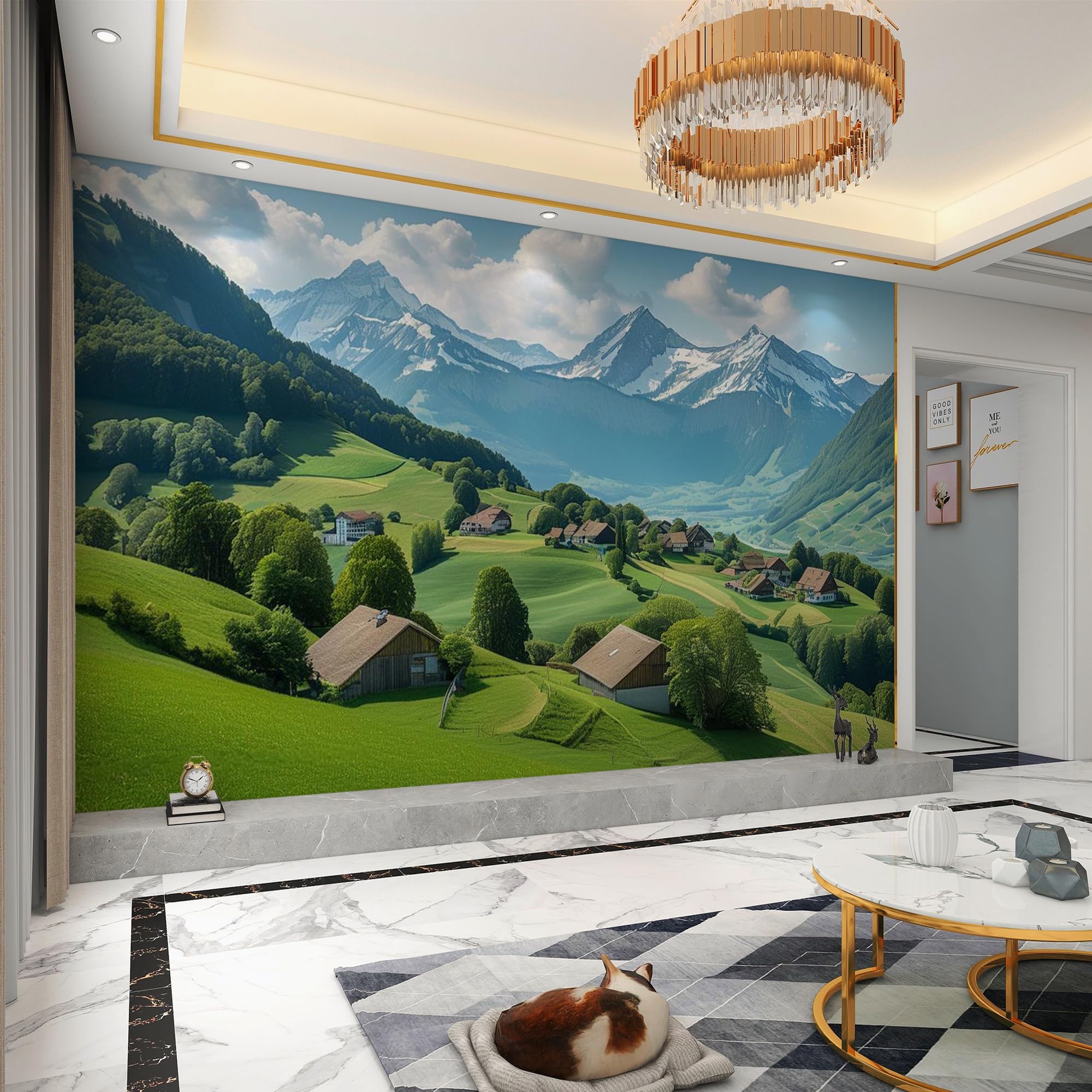 Carta da parati effetto 3D Montagna 366x 254 cm Murale Non Tessuto Natura Paesaggio Fotomurale Stampa HD Moderna Poster Per Soggiorno E Camera Da Letto Design 2M1618