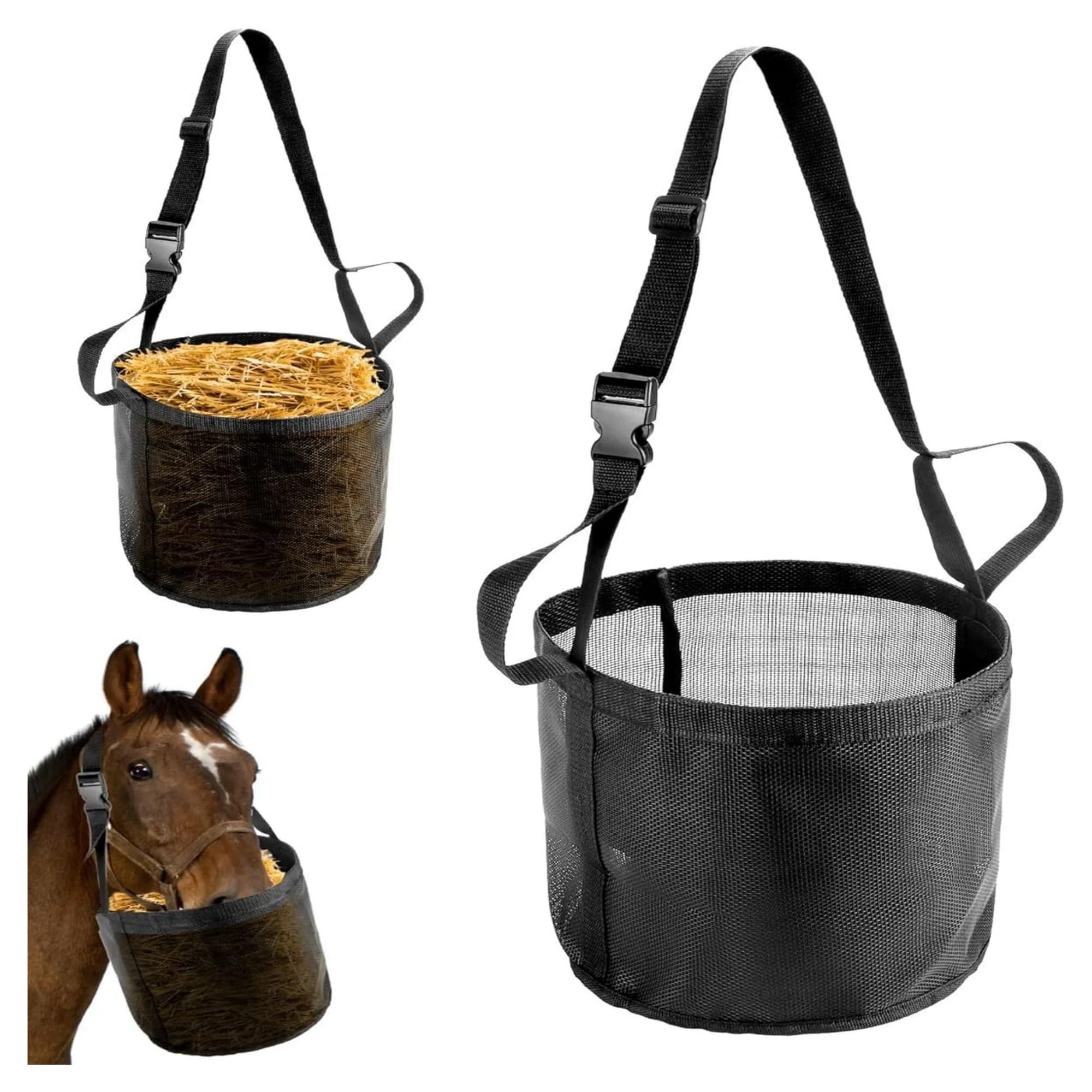 Red Para Heno Bolsa de alimentación for caballos ajustable y duradera, bozal pastoreo a prueba fugas con correas, bolsa portátil for comedero heno(M)