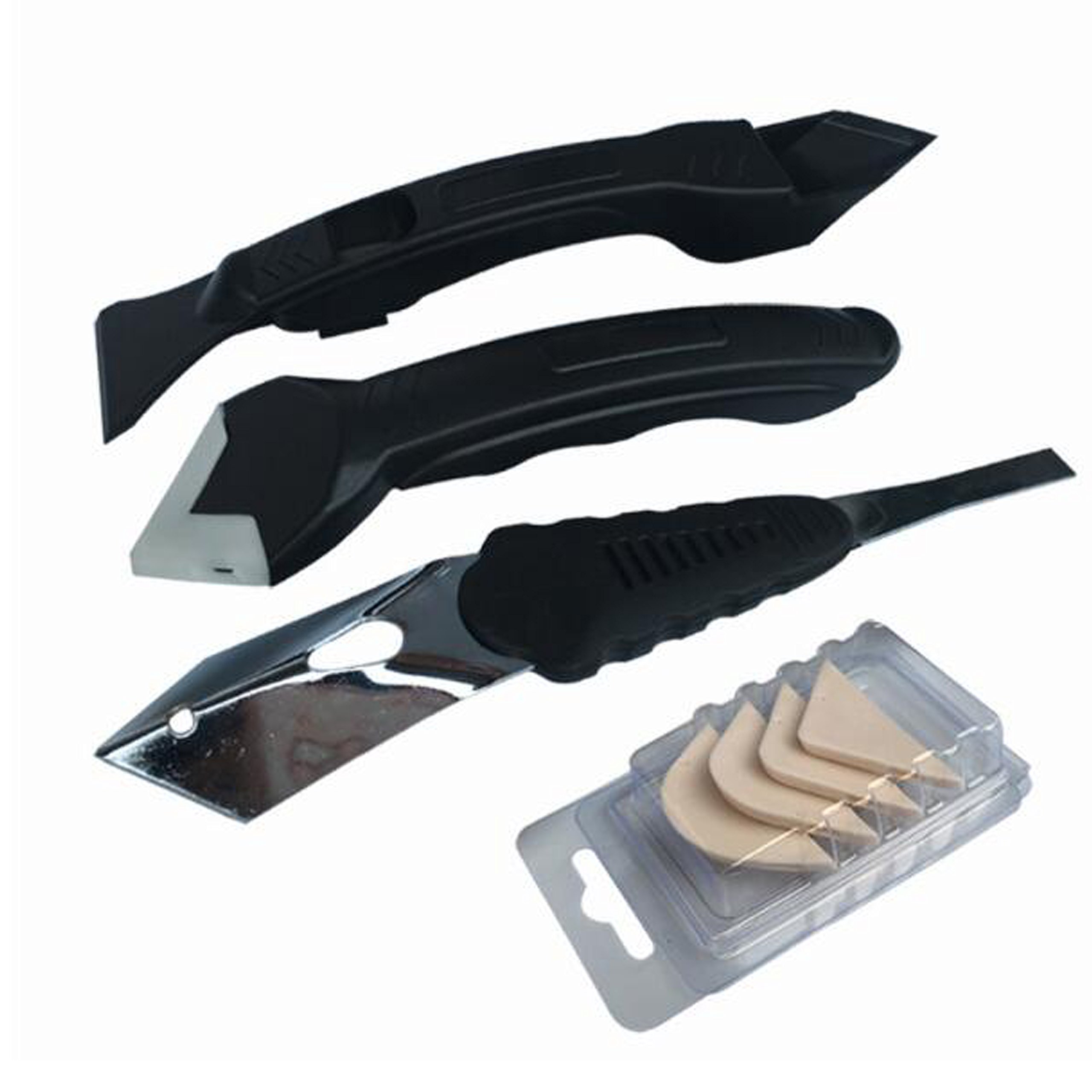 lilyshopingstore 3 in 1 Silicone Scraper Caulking Grouting Tool Sealant Finishing Cleaning Replace & Removal Kit Set for Bathroom Kitchen Room Cleaning Tool Kit (3 pcs Scraper +5pcs Interchangeable pads)