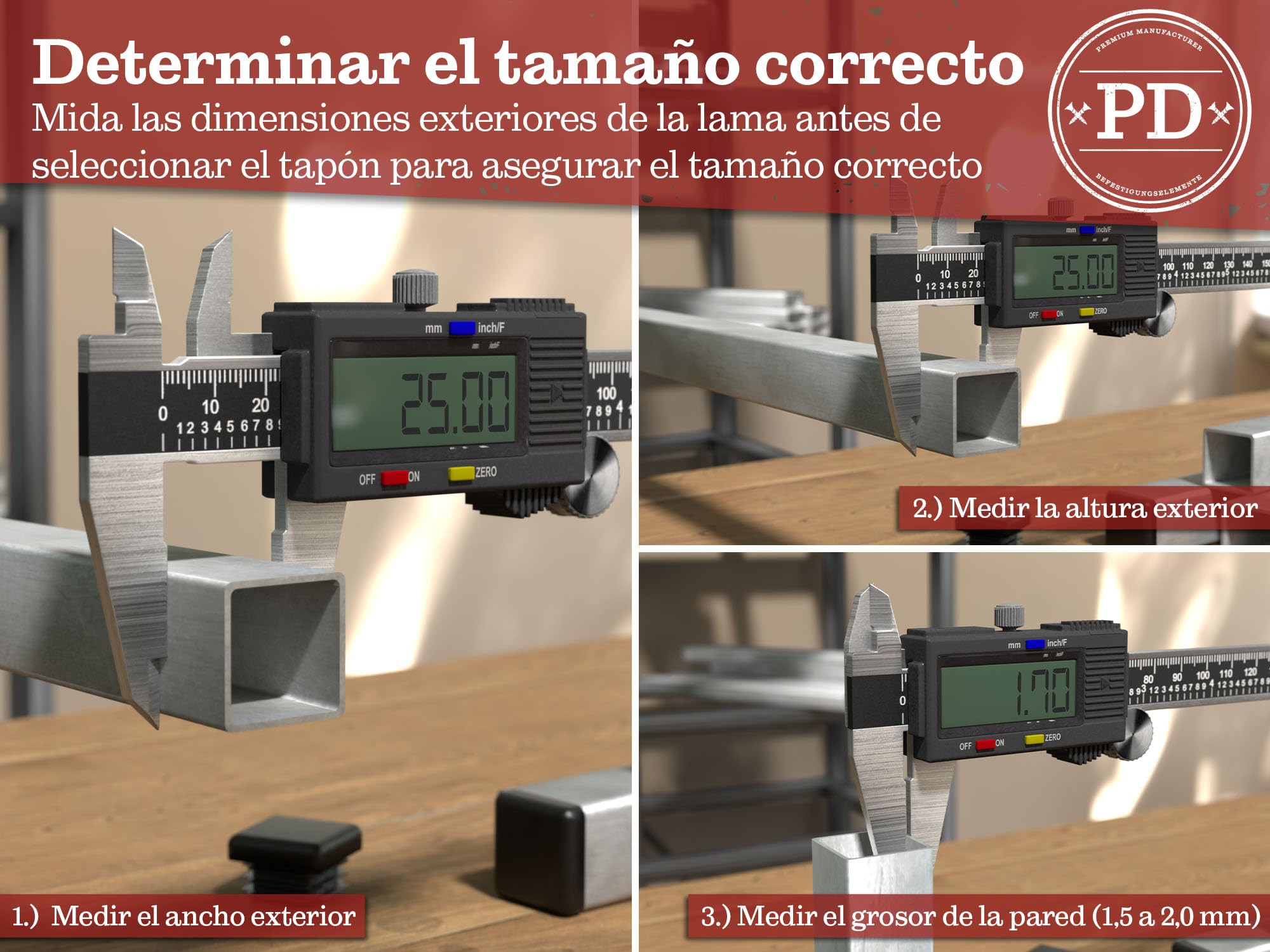 Tapones laminares 15x15mm para tubo cuadrado de plástico PE negro 10 pcs