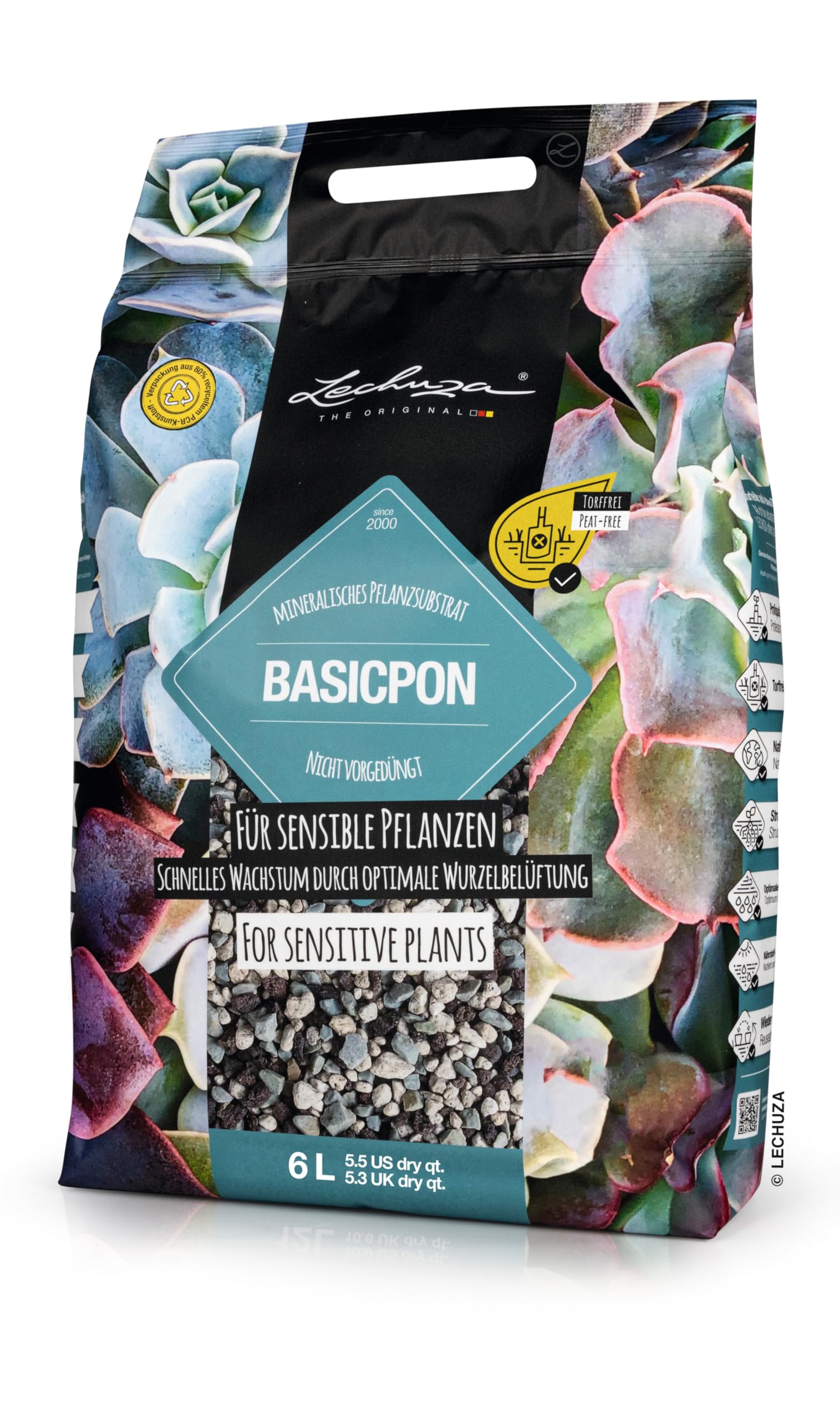 LECHUZA BASICPON Peat-Free Houseplant Potting Mix for Indoor Plants Soil Potting Compost Fertilizer-free 6L