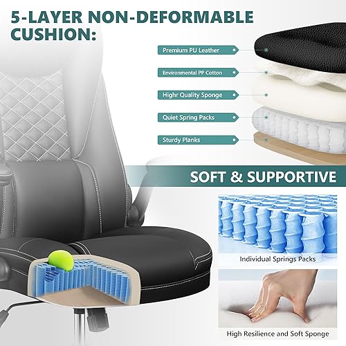 Miniatura 6 de Guessky Silla de oficina, silla de oficina grande y alta, silla de oficina ejecutiva, silla ergonómica de cuero con soporte lumbar, sillas de
