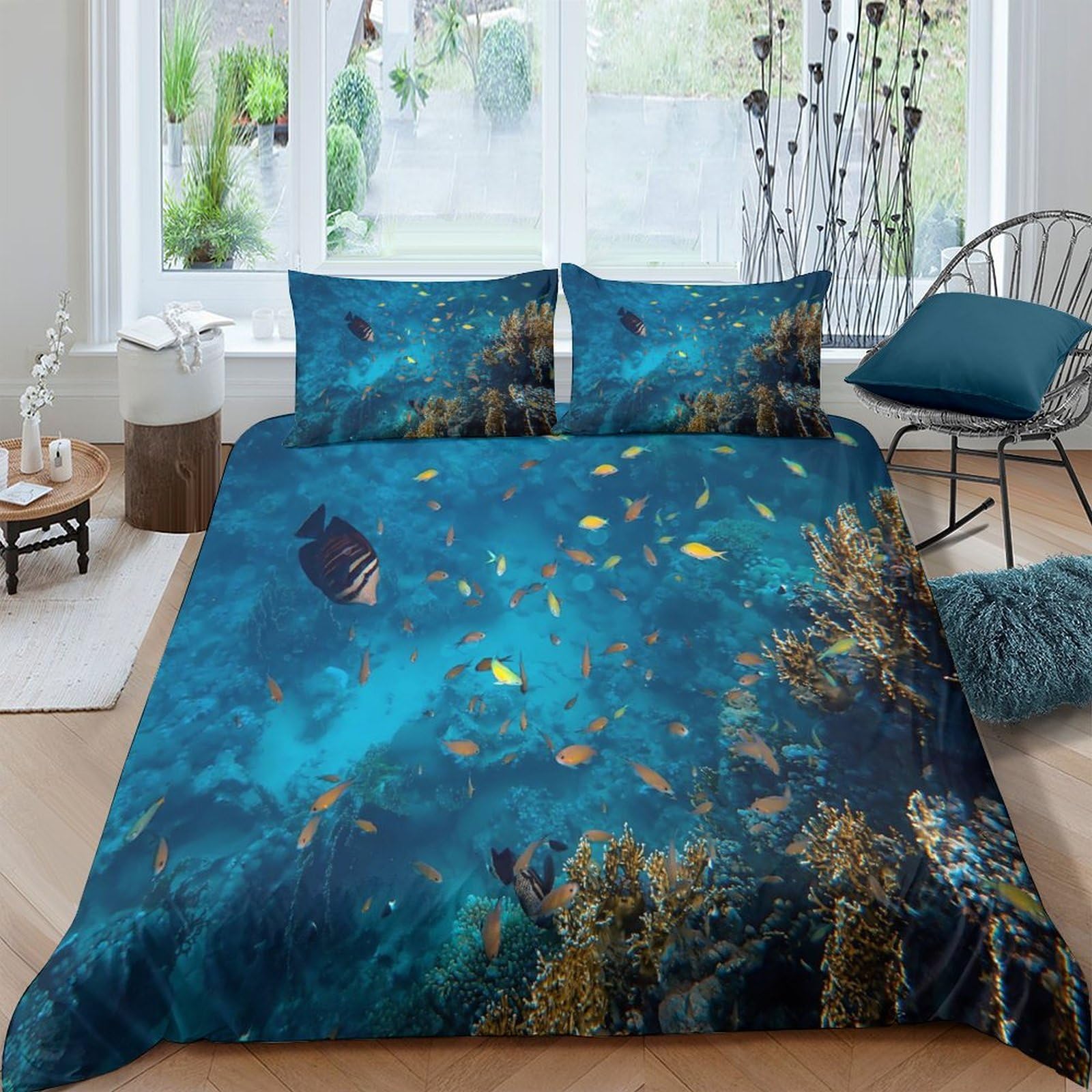 Ctjqhvkz Style-8 3D Printed Ocean Underwater Fitted Sheet Microfiber Soft Breathable Coral Reef Mattress Cover For Bedroom Dorm Decor Single（135X200cm）