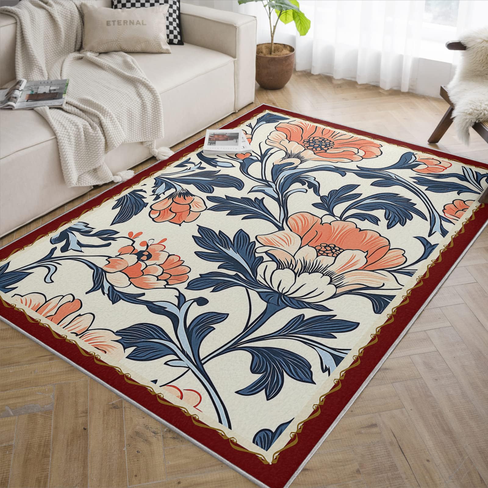 Tapis lavable à poil bas antidérapant et moquette souple de décoration vintage 80x150cm