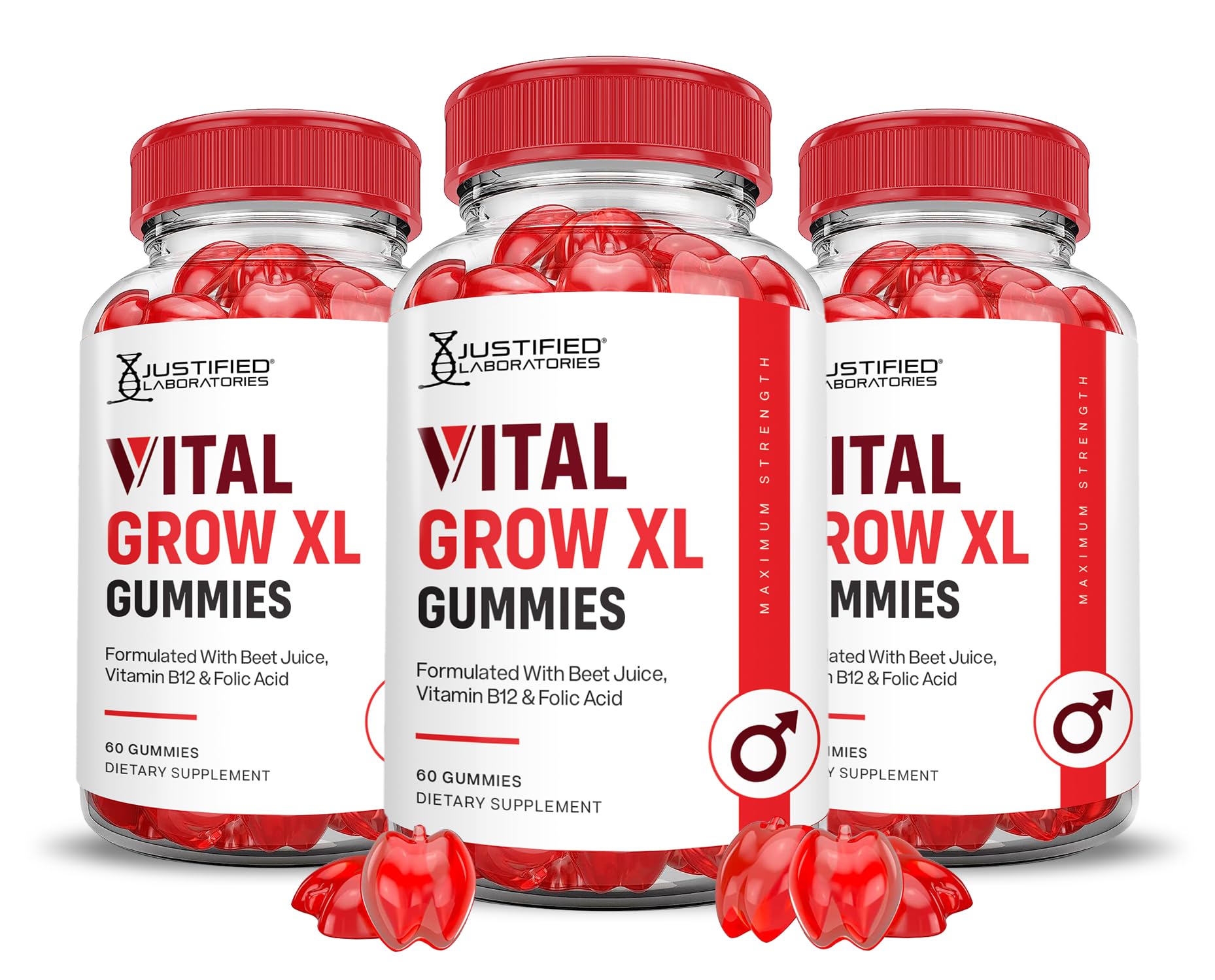 Justified Laboratories(3 Pack Vital Grow XL Performance Gummies 1000MG Advanced Formula Formulated with ACV Pomegranate Beet Juice Powder B12 Vegan Non GMO 180 Gummys