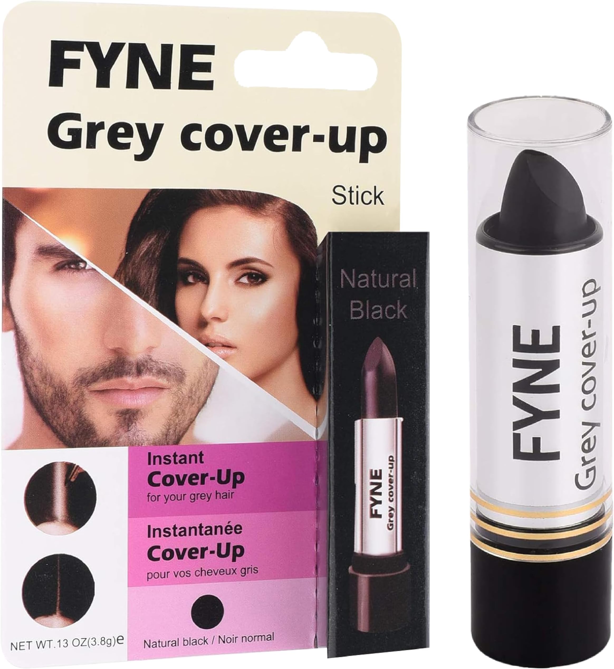 FYNE Root Touch Up Cover Stick - Instant Natural Black Grey Hair Cover Up - Magic Retouch Temporary Hair Colour for Men & Women