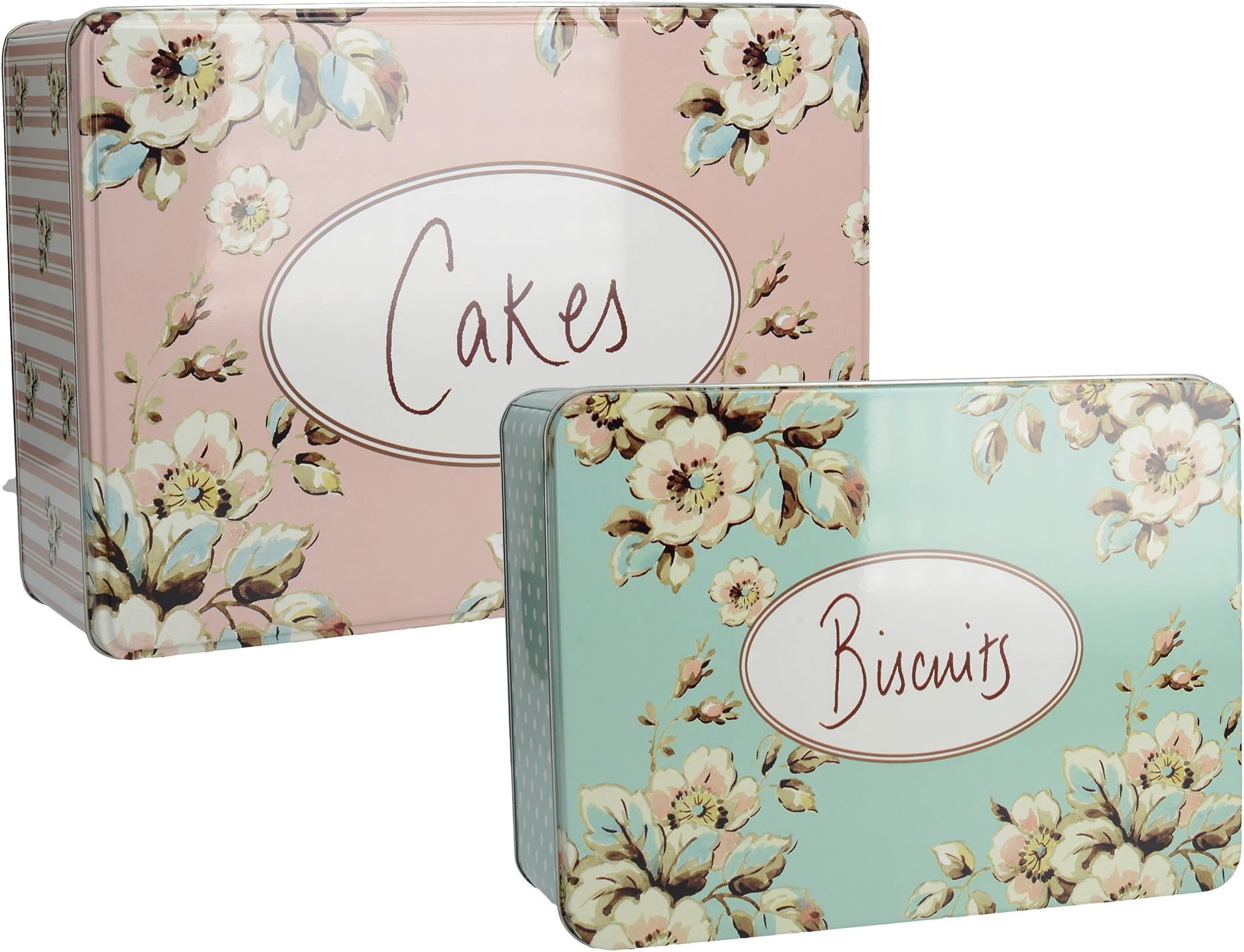 Katie Alice “Cottage Flower” 2 Piece Metal Cake and Biscuit Rectangular Tins by Creative Tops
