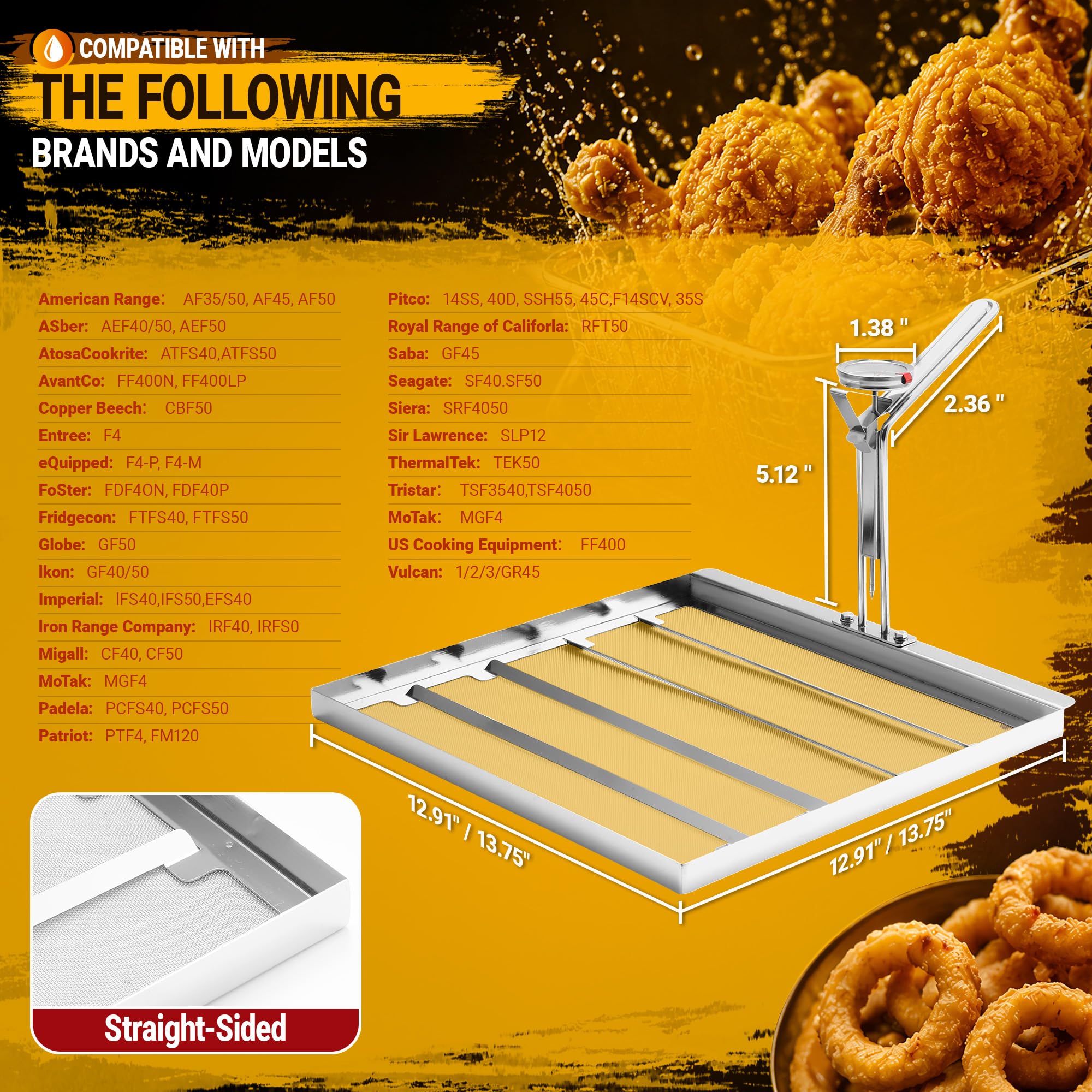 AF45 - Filtro per friggitrice commerciale, 34,92 cm x 34,92 cm, 550 micron, in acciaio inox 304, filtro a rete per olio per cucina ristorante