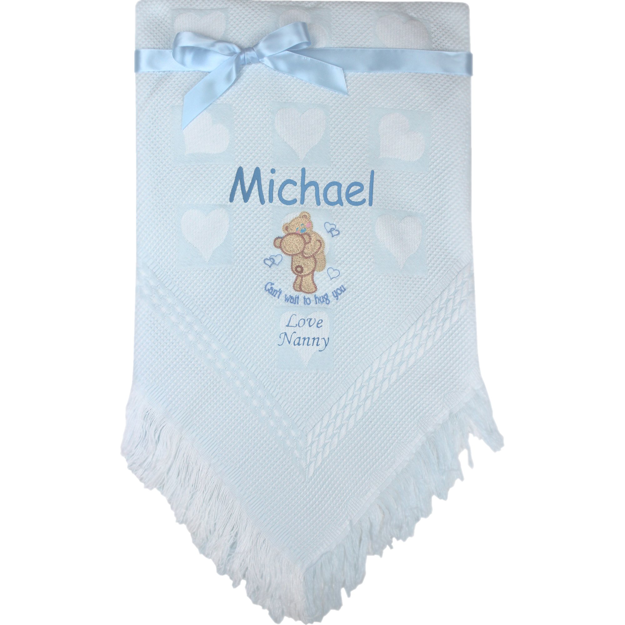 Teddyt's Blue Personalised Teddy Bear Hugs Baby Shawl Blanket