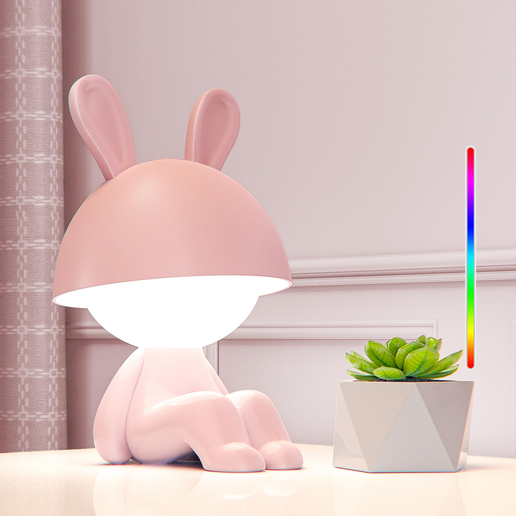FemKey Children's Night Light, Touch Table Lamp RGB Colour Changing, Children's Night Lamp 7 Modes and Adjustable Brightness, Rechargeable Kawaii Table Lamp Type-C, Pink Rabbit