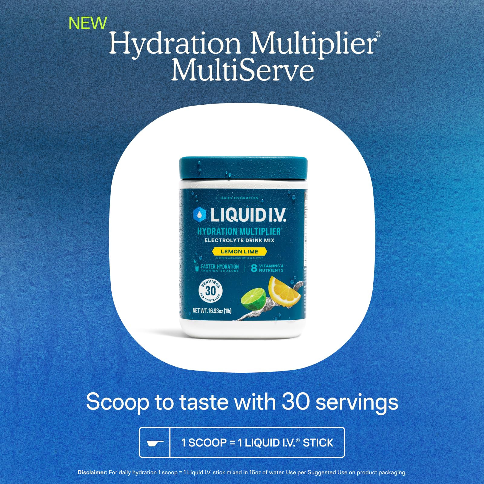 Liquid I.V.® Hydration Multiplier - Lemon Lime | Electrolyte Powder Drink Mix | 1 Tub (30 Servings) - 3
