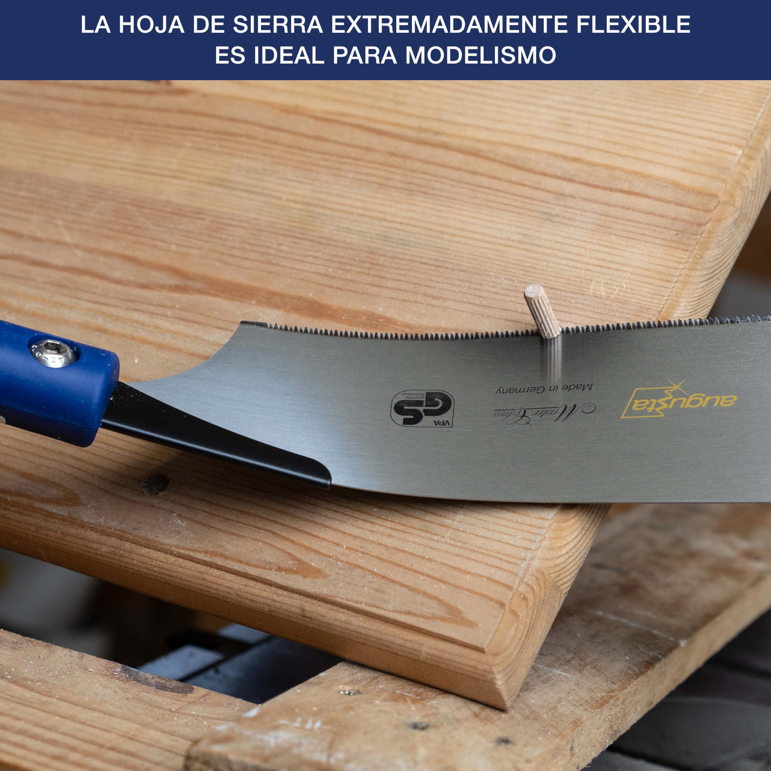 Augusta-Heckenrose Sierra japonesa Kataba - sierra tradicional con dorso de acero acortado y mango de plástico - corte de diamante por tres lados - dentado especial para cortes finos en madera
