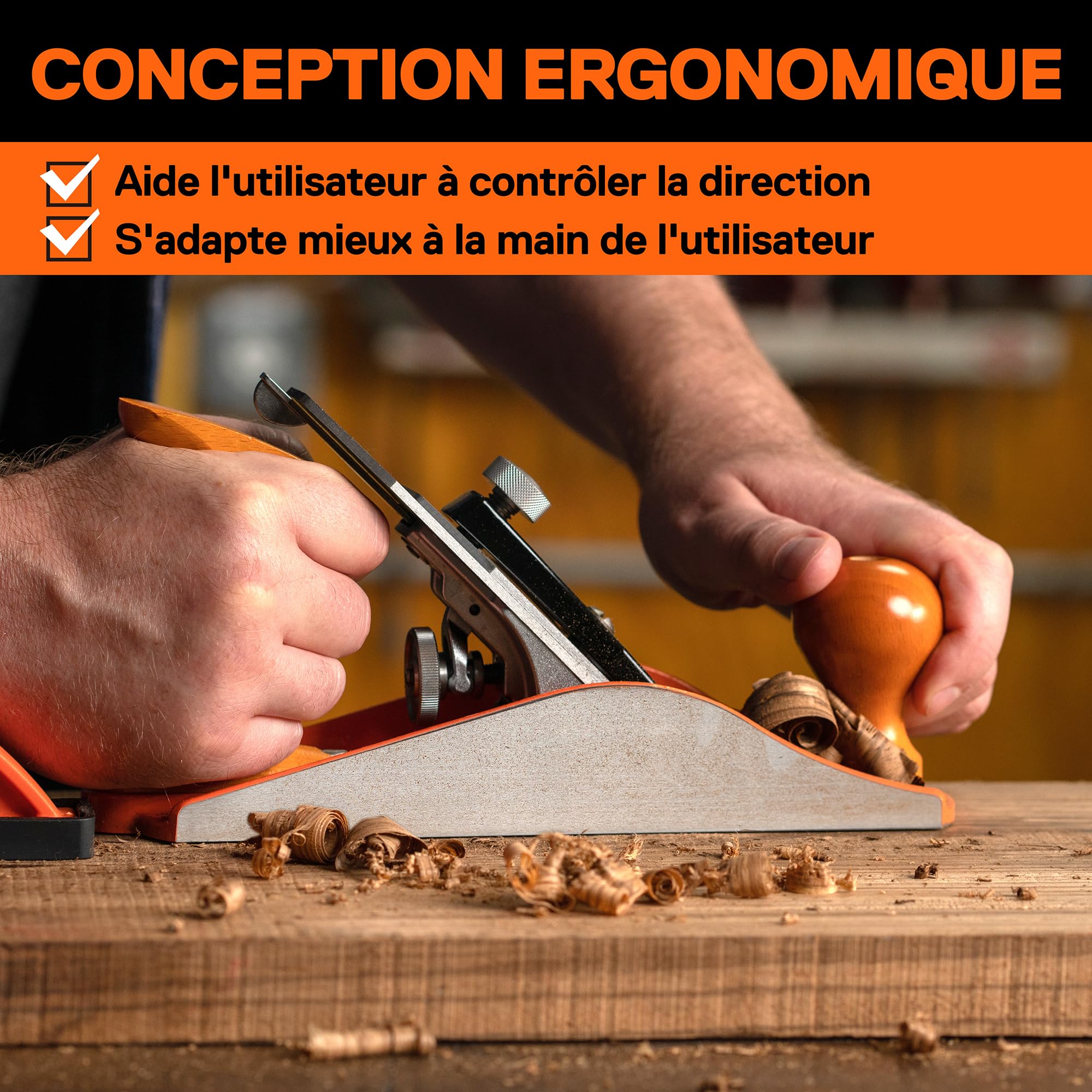 JORGENSEN Rabot N°4 à Bois, Rabot à Main Menuisier Manuel pour Travail du Bois, Corps en Fonte, Réglage de Profondeur de Coupe, Finition Précise pour Ébéniste, etc