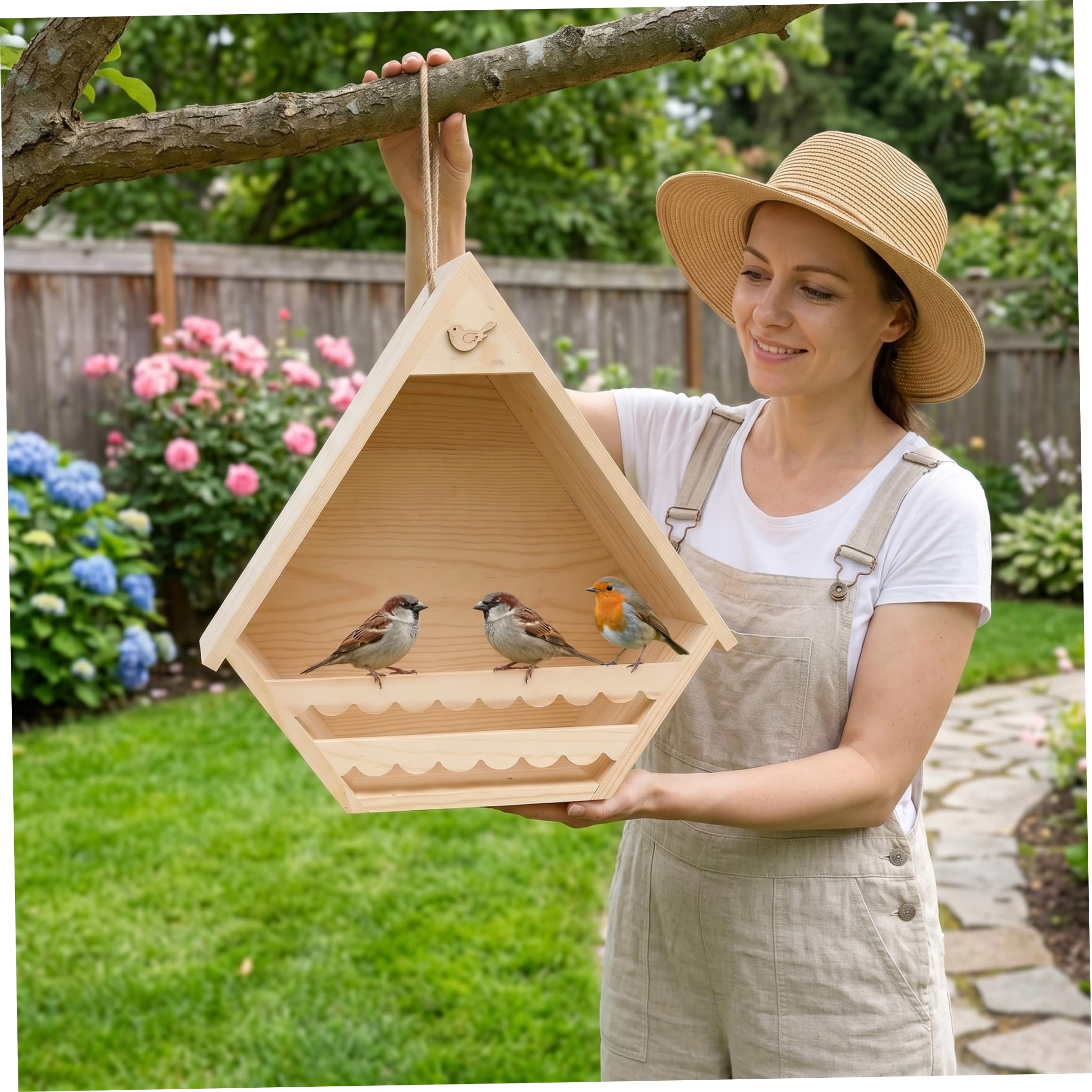 Caja Nido para Palomas, Cajas Nido para Palomas De Madera Natural para Exteriores, Casa para Pájaros Triangular Espaciosa Montada En La Pared, Estante Exterior para - 11.81x11.81x6.30 PU