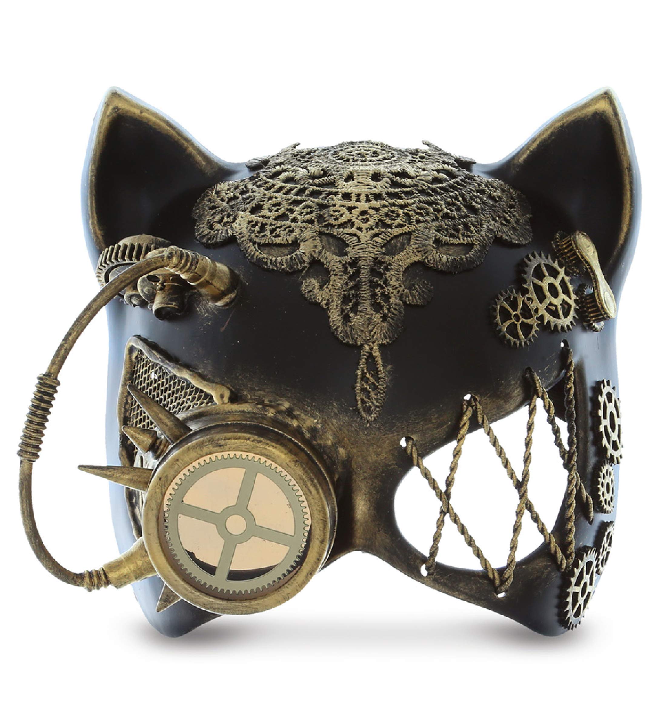 Steampunk Cat Ears Eye Mask Robot Monocles Costume - Gold