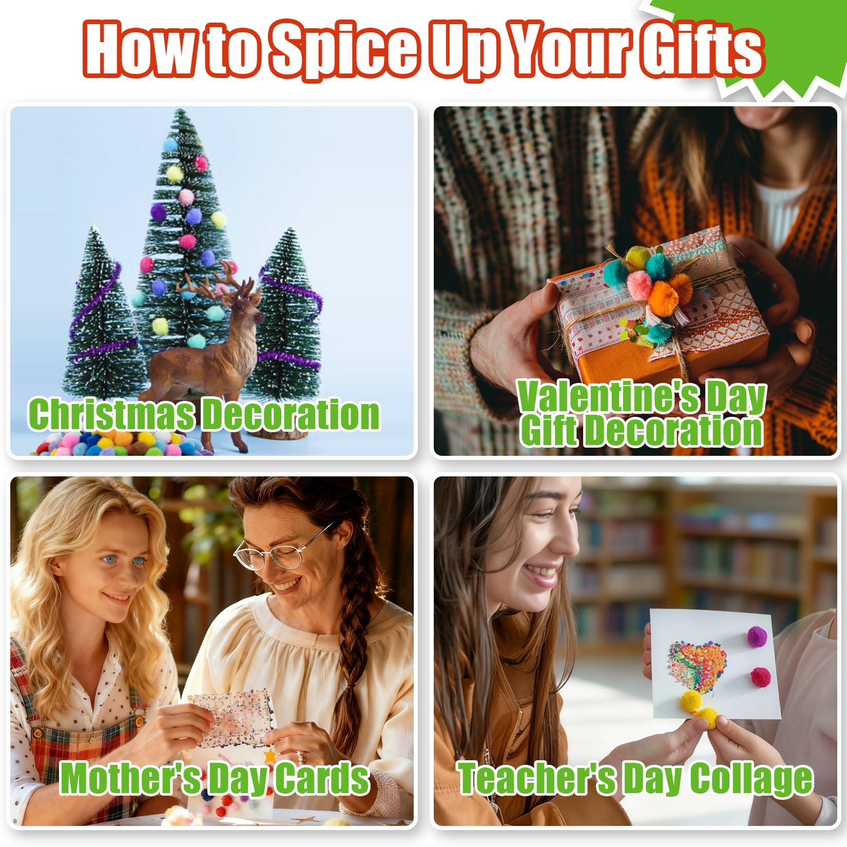 RAINFLOW 800 Pcs Small Pom Poms for Crafts - Craft Pompoms Balls,pompones para llaveros,Assorted Bright Color Bulk Arts and Making Hobby Supplies,Holiday Party,Christmas Decor,1/2 Inch