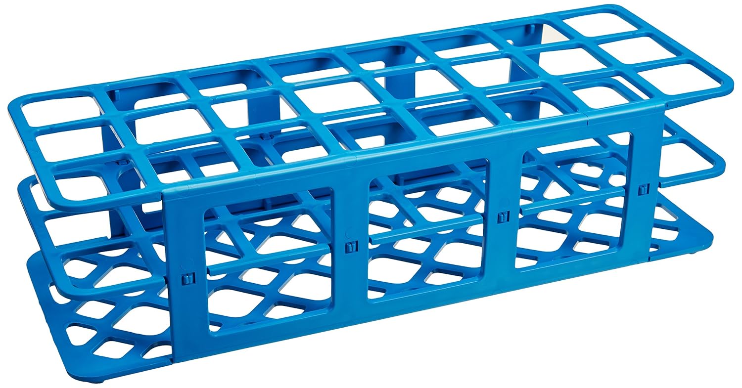 Globe Scientific 456804 Polypropylene Microcentrifuge Tube Rack, 30mm Tube, Blue, 24-Place