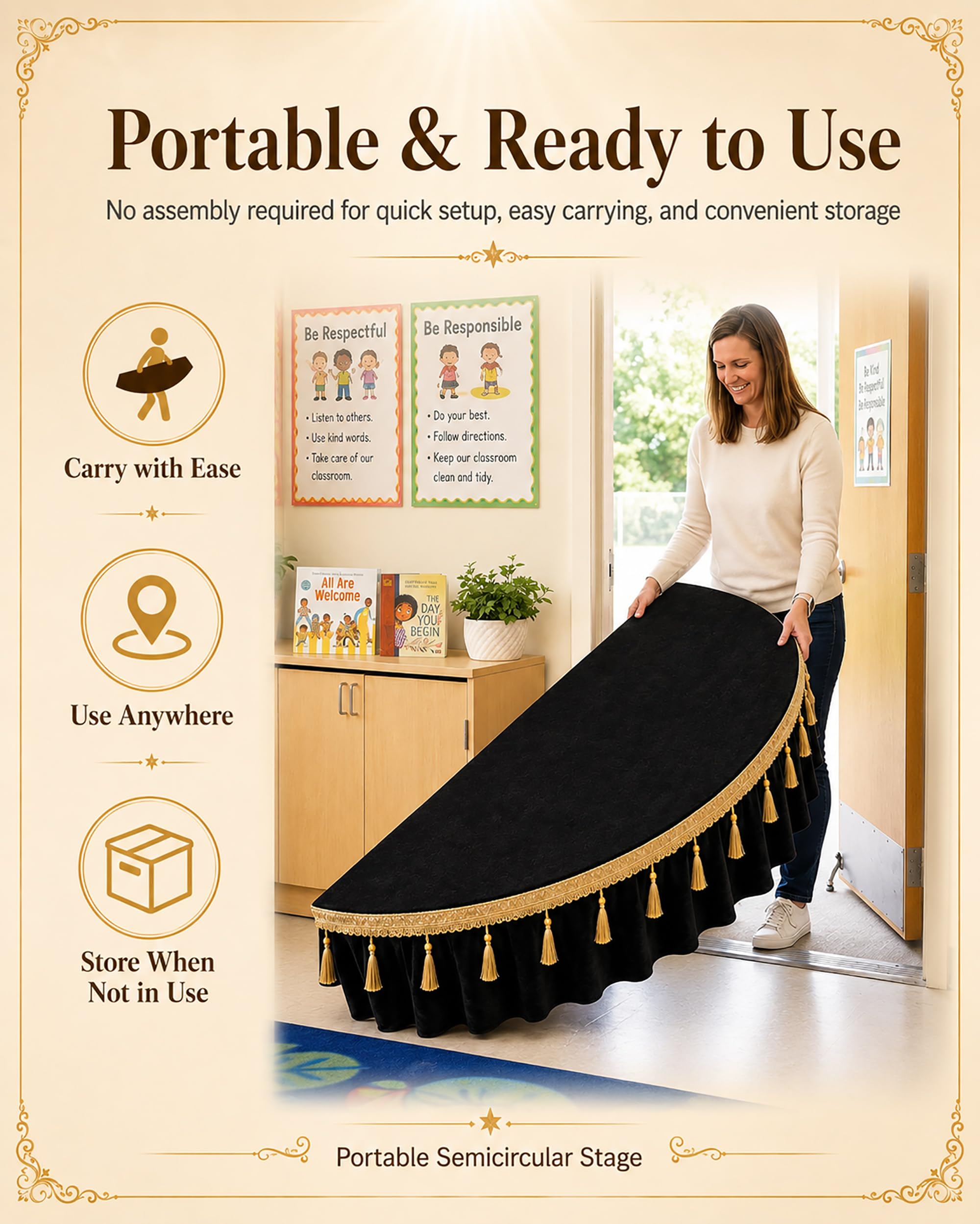 Escenario Portátil con Funda De Terciopelo Lavable, Miniescenario para Espectáculo Interiore, Estructura De Acero, Plataforma Escénica para Espectáculo Y Evento Escolare,1.2m