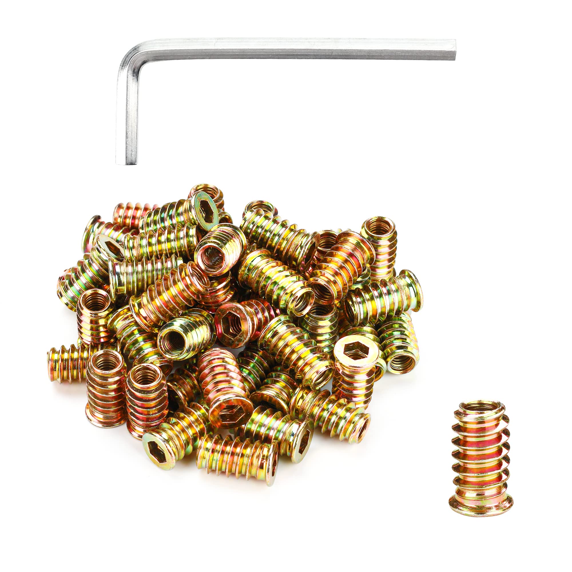 Photo 1 of 2 WELLOCKS Threaded Inserts for Wood Nutsert Furniture 50PCS 1/4"-20 x 20mm Bolt Screw in Nut Fastener Connector Hex Drive Socket with Hex Wrench(WN1420)
