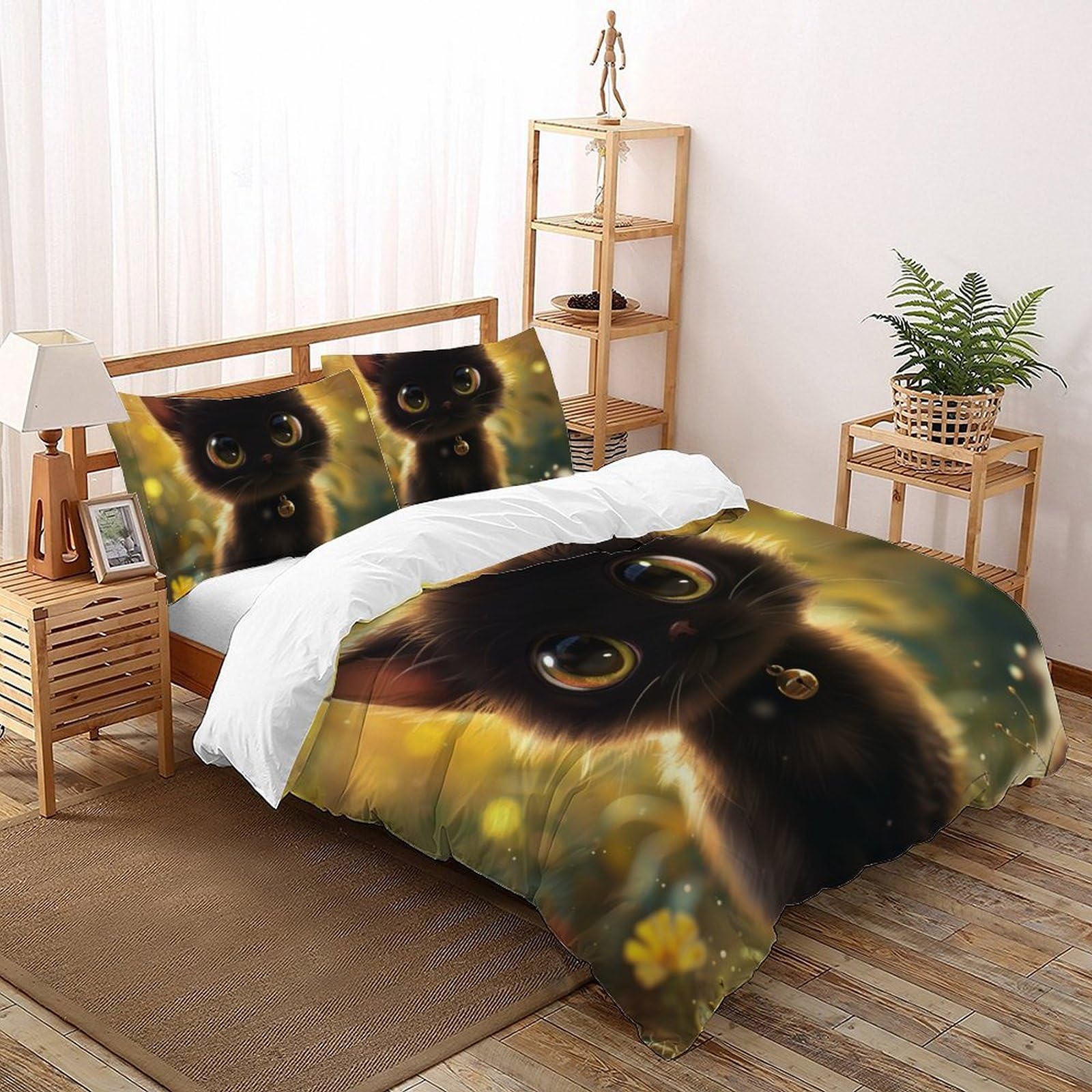 Housse de couette chat noir pour une chambre adulte cosy 3D