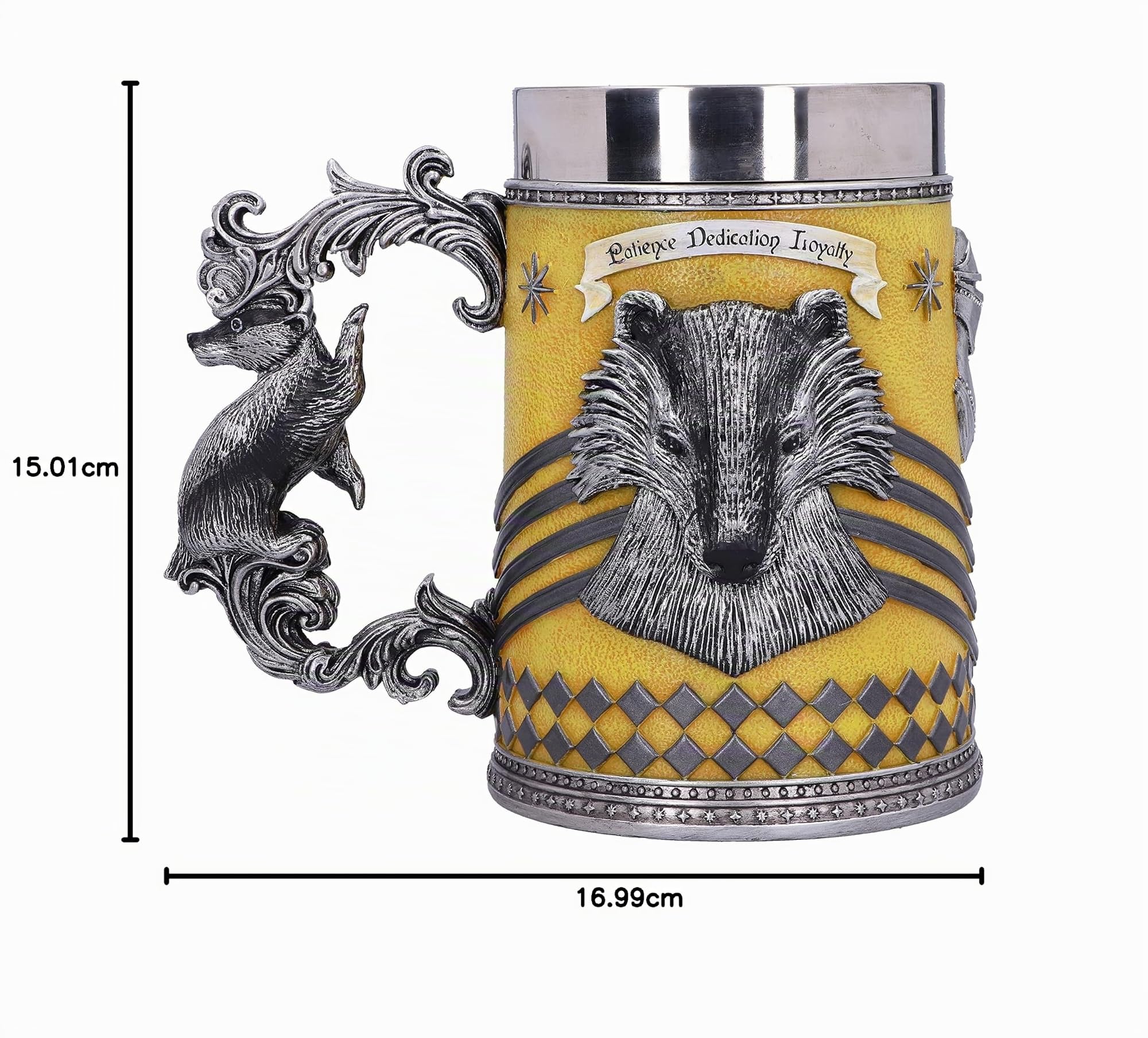 Nemesis Now B5610T1 Harry Potter bière de Collection – Motif Cadeau pour Fan et Passionné – Qualité Supérieure – Jaune et Argenté – 15,5 CM, Résine, Chope Poufsouffle, 1 Unité (Lot de 1)