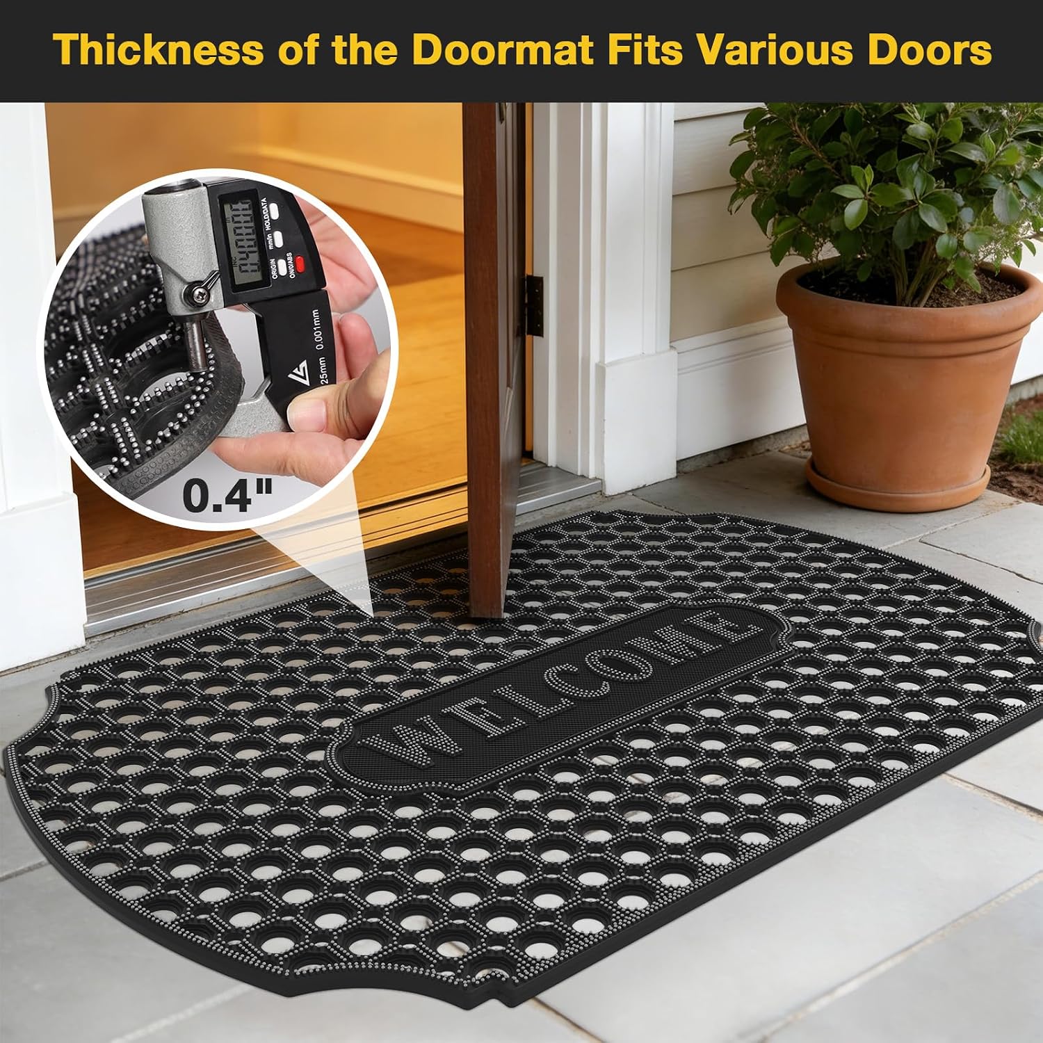 23”x 35” Heavy Duty Rubber Door Mat, Outdoor Non Slip Waterproof Floor Mats for Front Door,Patio,Garage,Driveway,Kitchen and Entrance, Mud Trapping Utility Floor Mat, Rubber Mats with Drainage