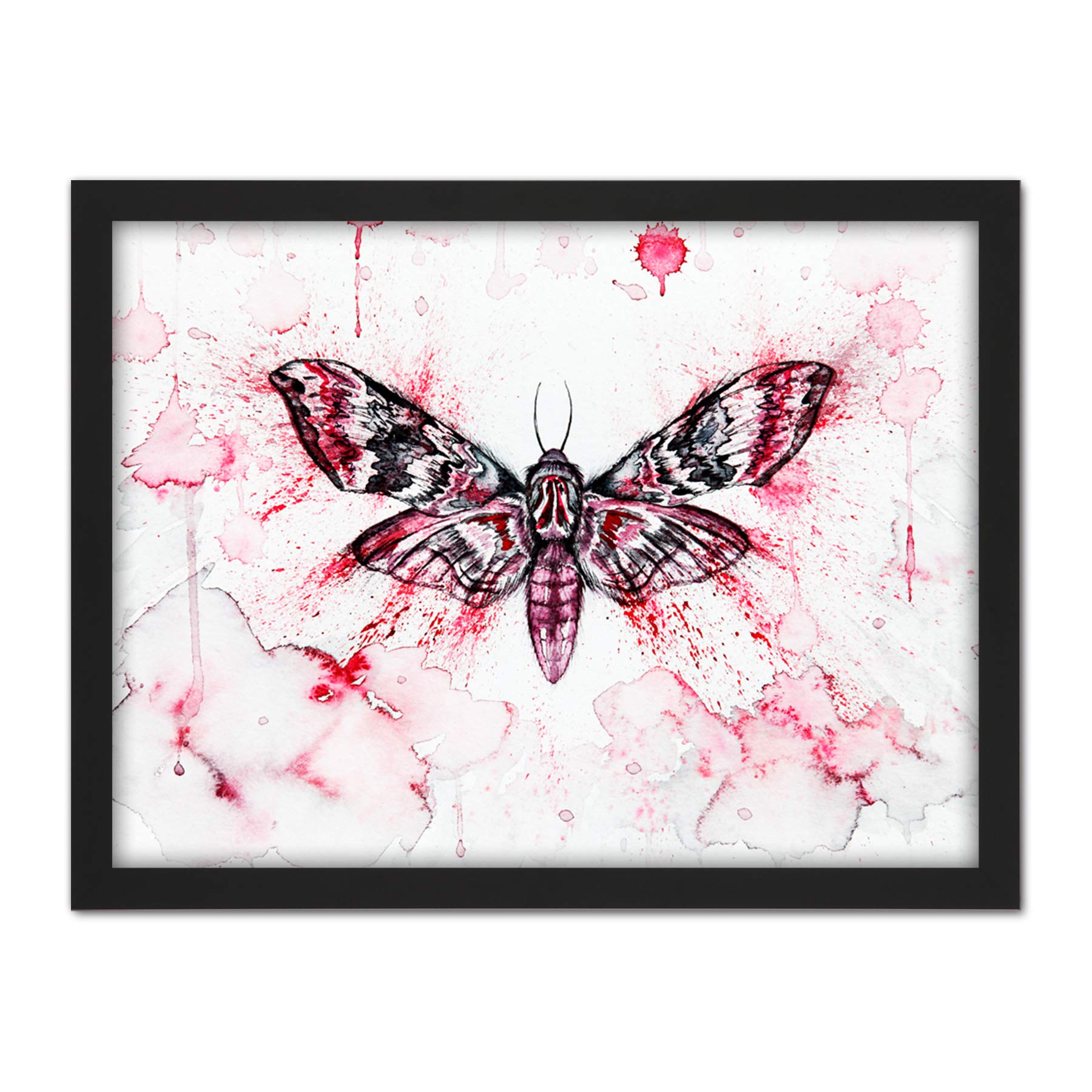 Artery8 Red Moth Wings Insect Watercolour Painting Artwork Framed Wall Art Print 18X24 Inch