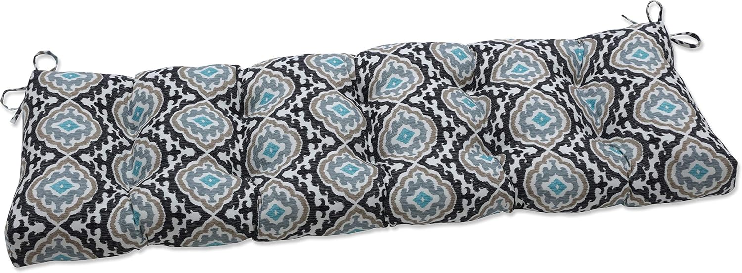 Pillow Perfect Outdoor/Indoor Agrami Medallion Tufted Bench/Swing Cushion, 1 Count (Pack of 1), Black Tufted Bench/Swing Cushion, 60" x 18"