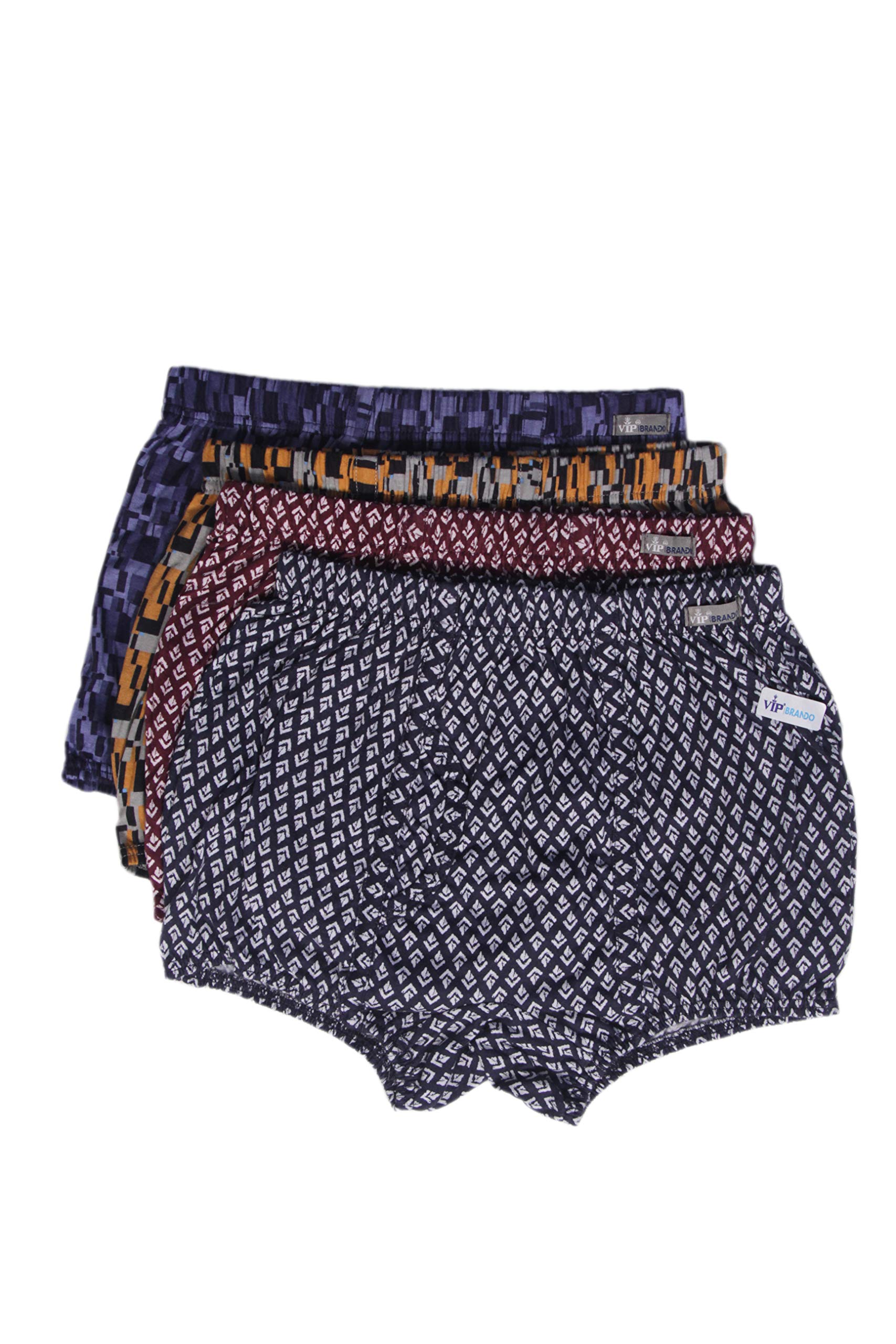 VIPBrando Men's Cotton Printed Semi Long Trunks (Multicolour, 110 cm) - Pack of 4